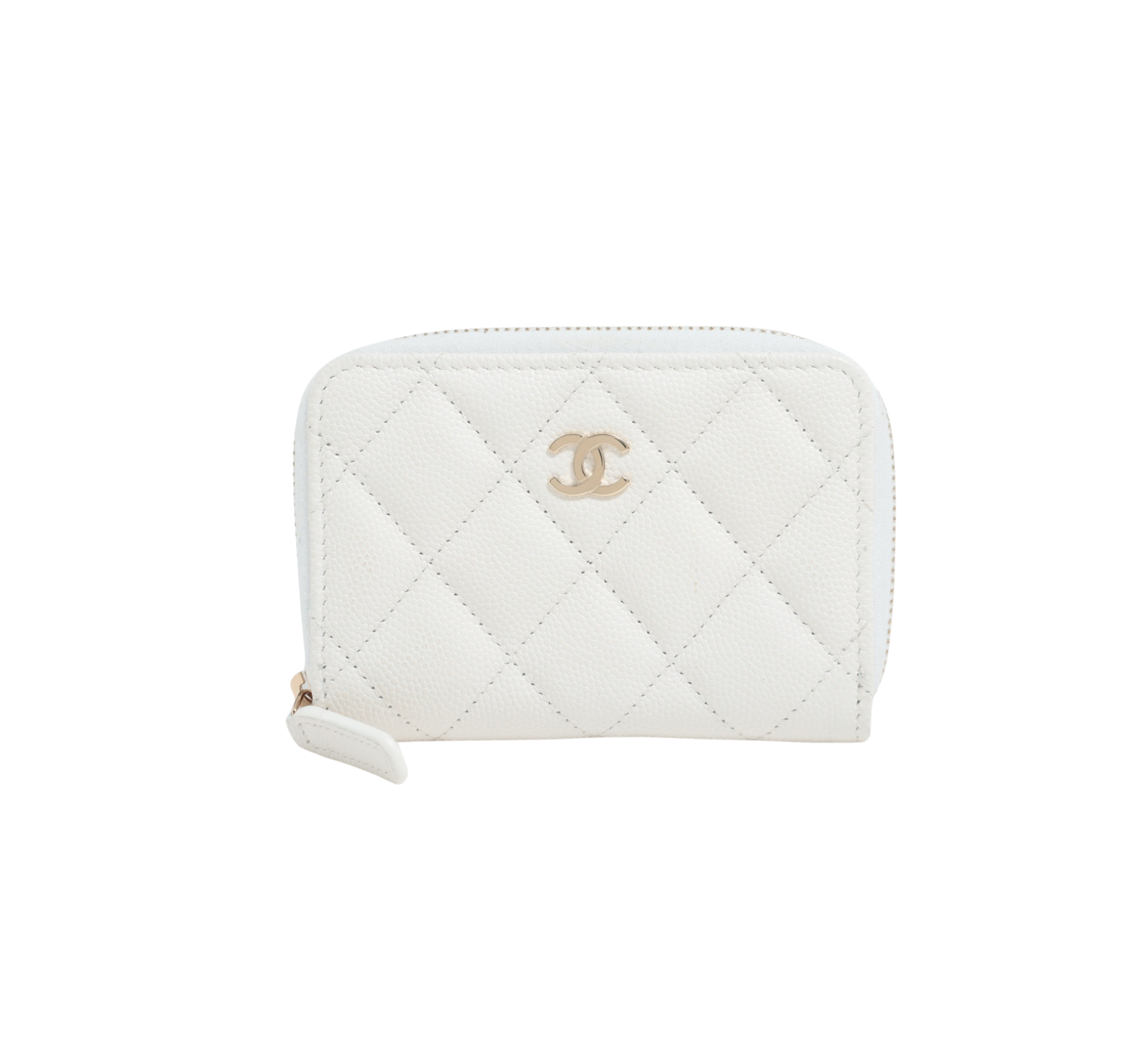 Chanel Caviar Leather Coin Case Wallet in White - Stylish & Compact for Everyday Essentials & Travel Accessories