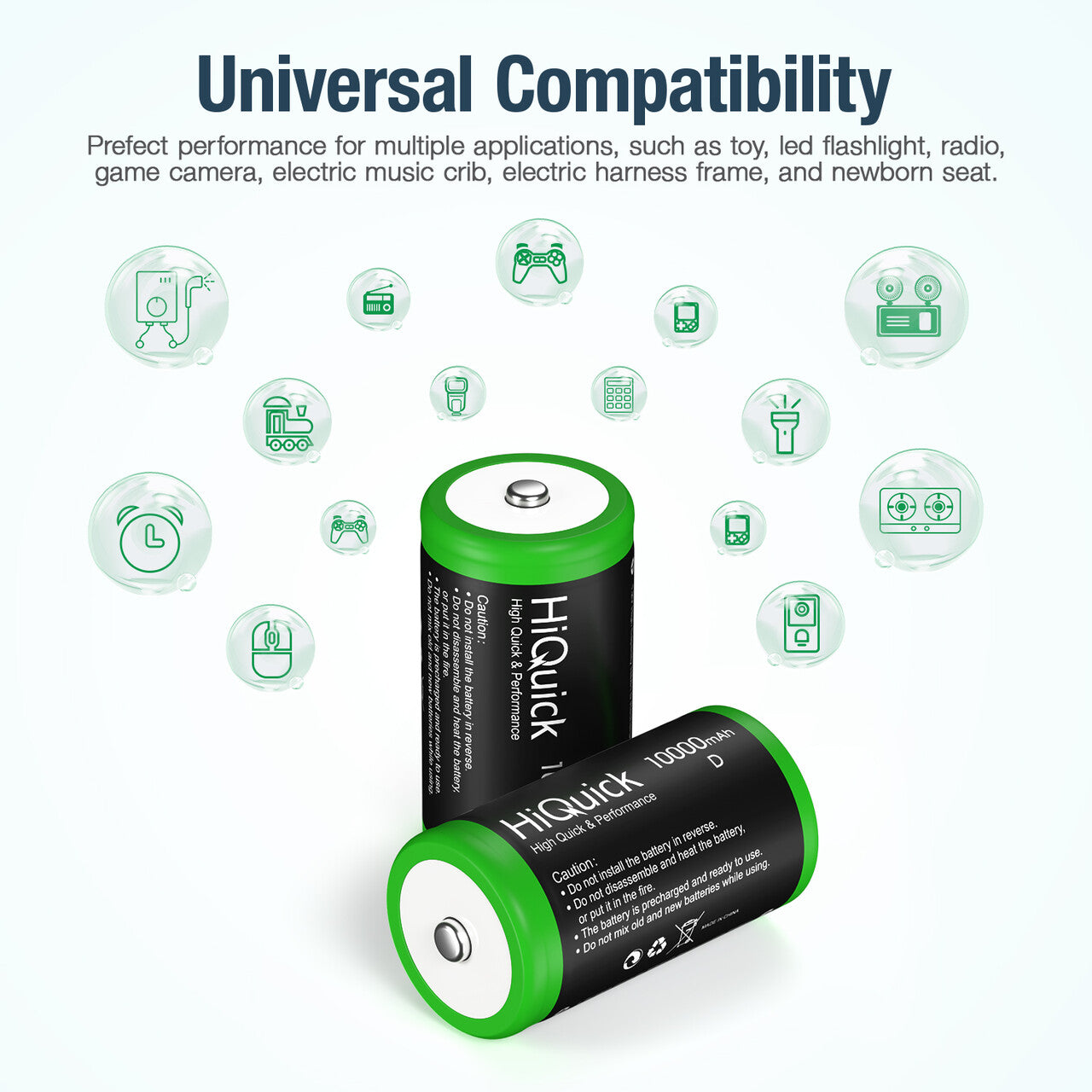 HiQuick D Cell NiMH Rechargeable Batteries 10000mAh 1.2V - 8 Pack Long Lasting High Capacity Batteries for Flashlights, Toys, Radios & Emergency Devices