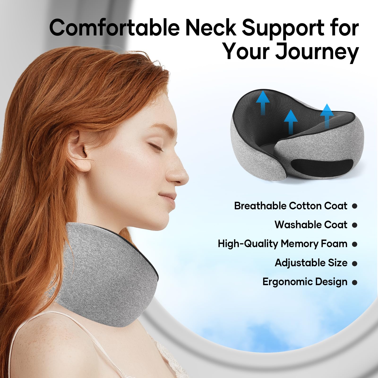 NOCRLG Memory Foam Travel Pillow for Airplanes & Cars - 360° Head Support Neck Pillow for Long Flights & Road Trips - Breathable & Comfortable Sleeping Essential for Travelers
