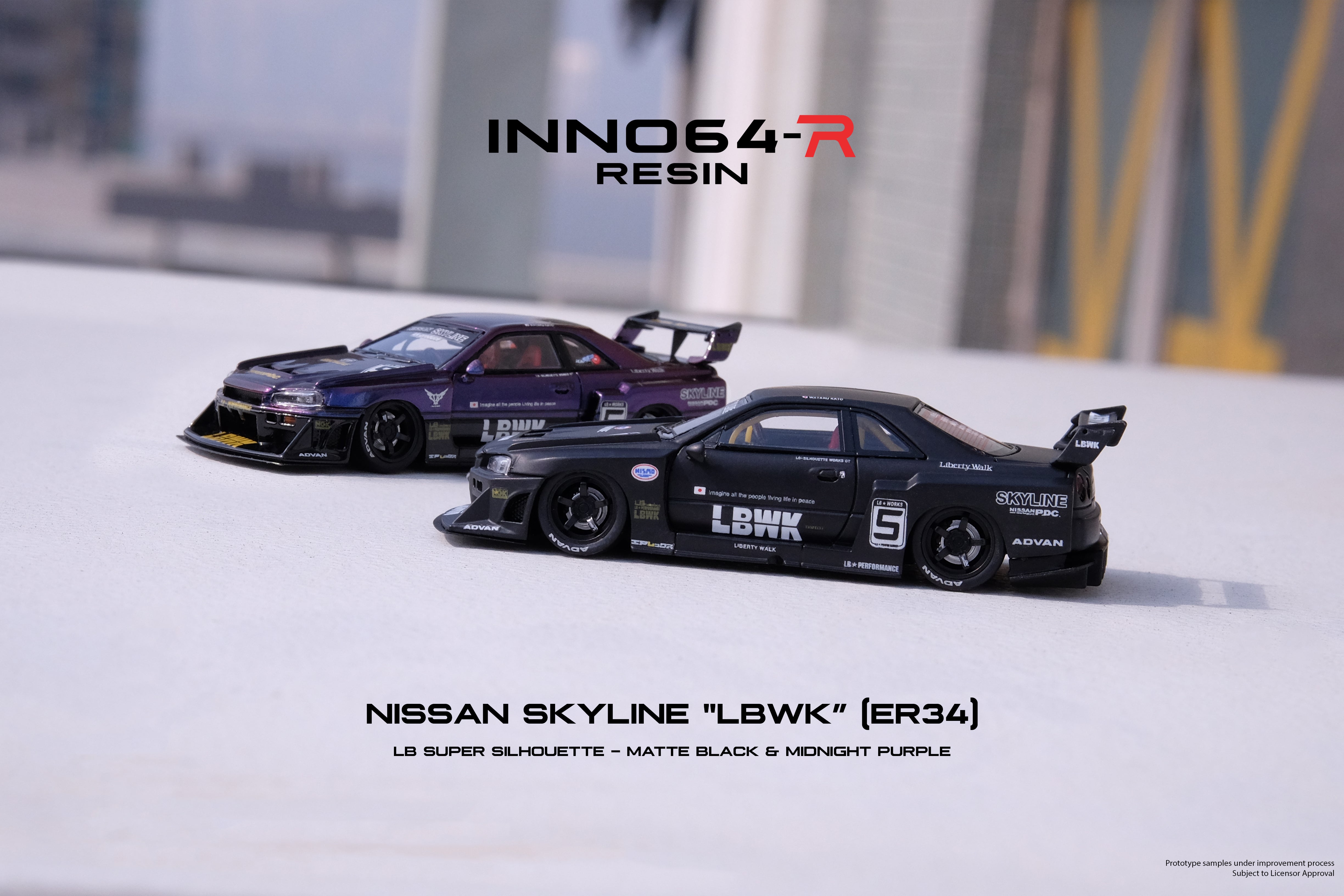 INNO64 1:64 Scale Nissan Skyline ER34 Super Silhouette LBWK Diecast Model Car - Matte Black Finish - Perfect for Collectors & Car Enthusiasts - Display Case & Racing Diorama Scenes