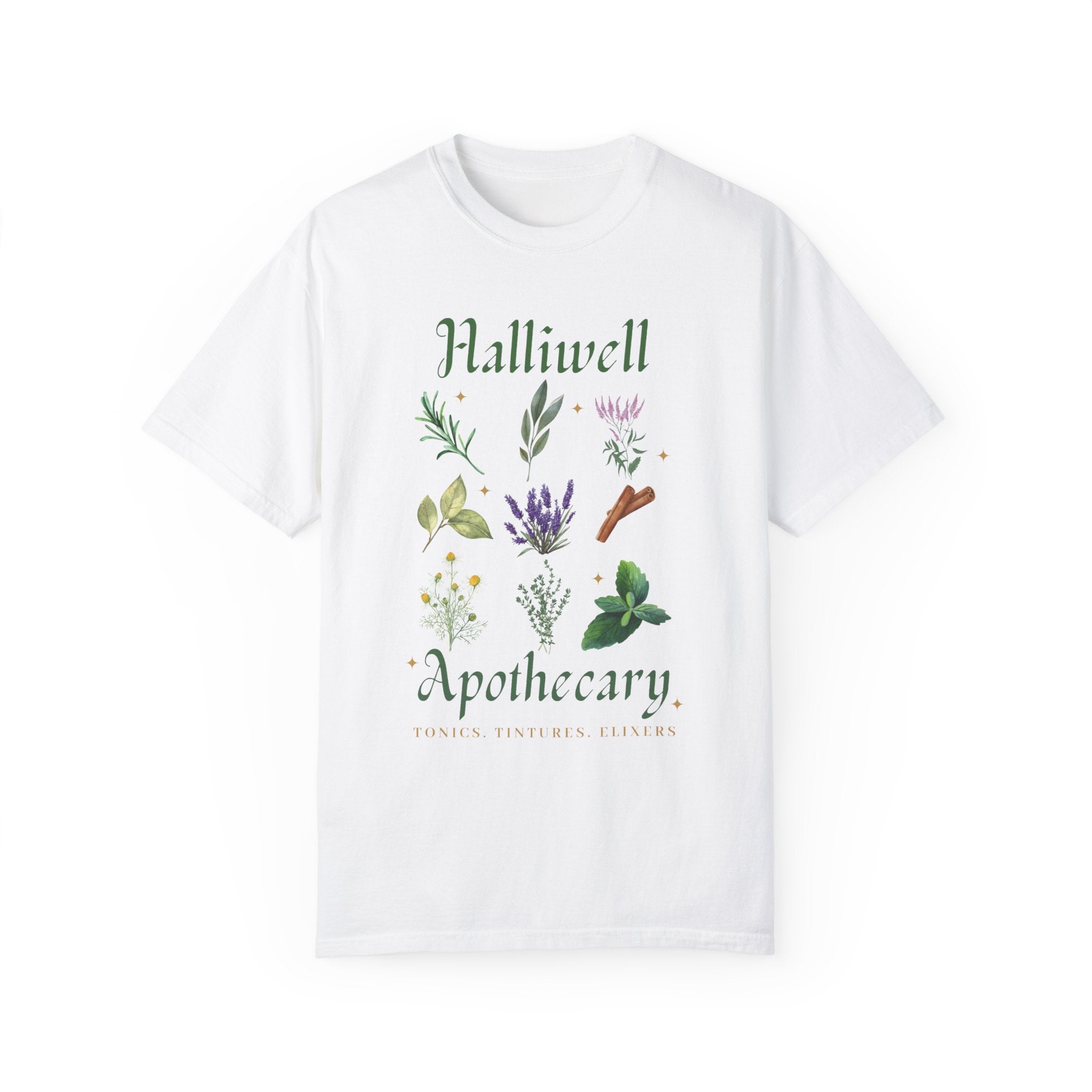 Halliwell Apothecary T-Shirt | Vintage Herbal Print Tee | Soft Cotton Graphic Shirt for Women & Men | Perfect for Witchy Fashion, Halloween Costumes & Boho Outfits