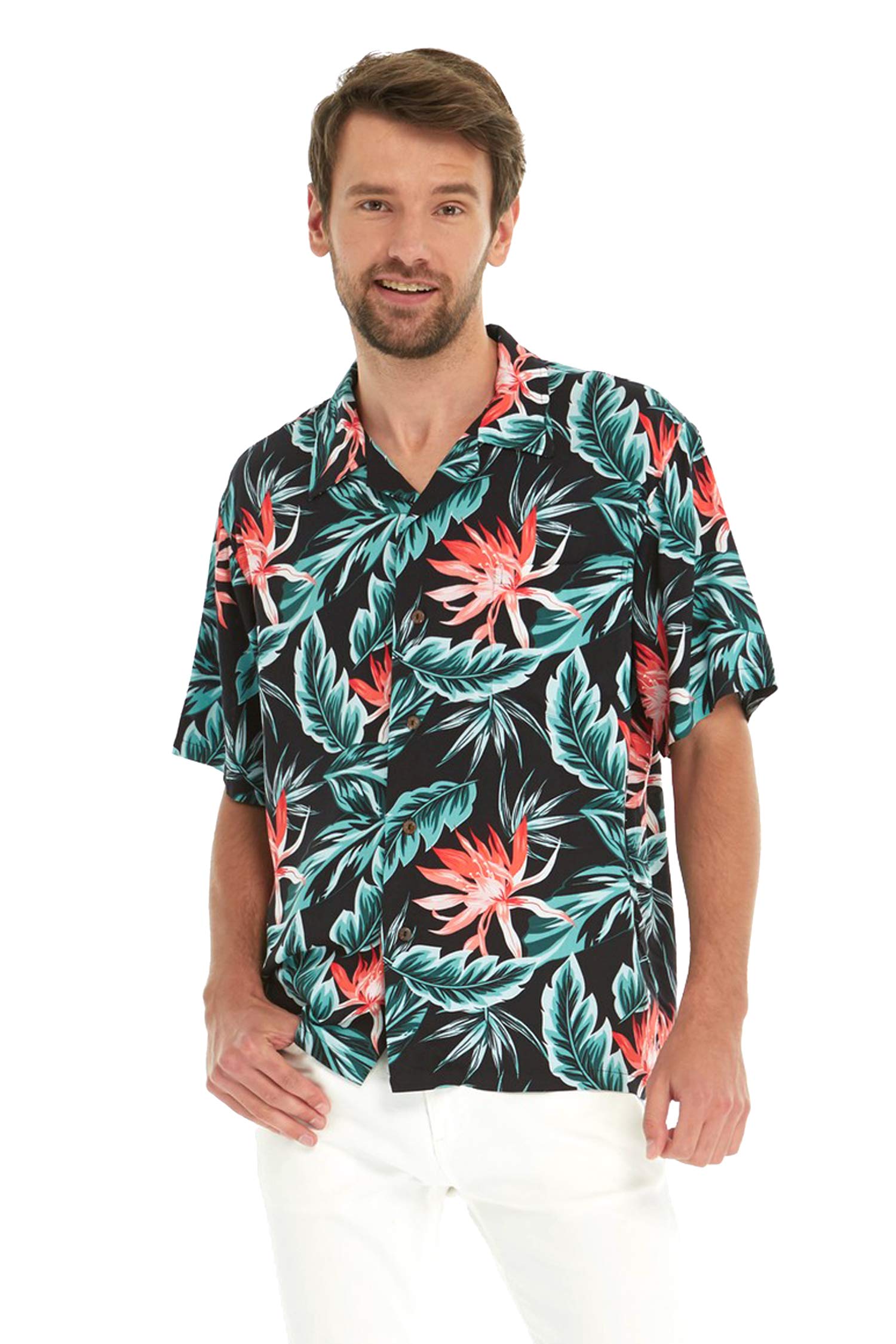 Stylish Matching Couple Hawaiian Luau Shirts & Tank Tops - Blooming Lily Print for Beach Vacations and Summer Parties