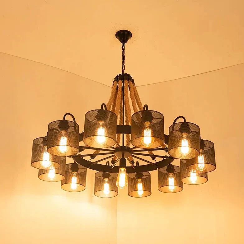 Vintage Industrial Pendant Light - Black Rope Hanging Ceiling Lamp with Disc Shade for Kitchen Island, Dining Room & Bar Lighting