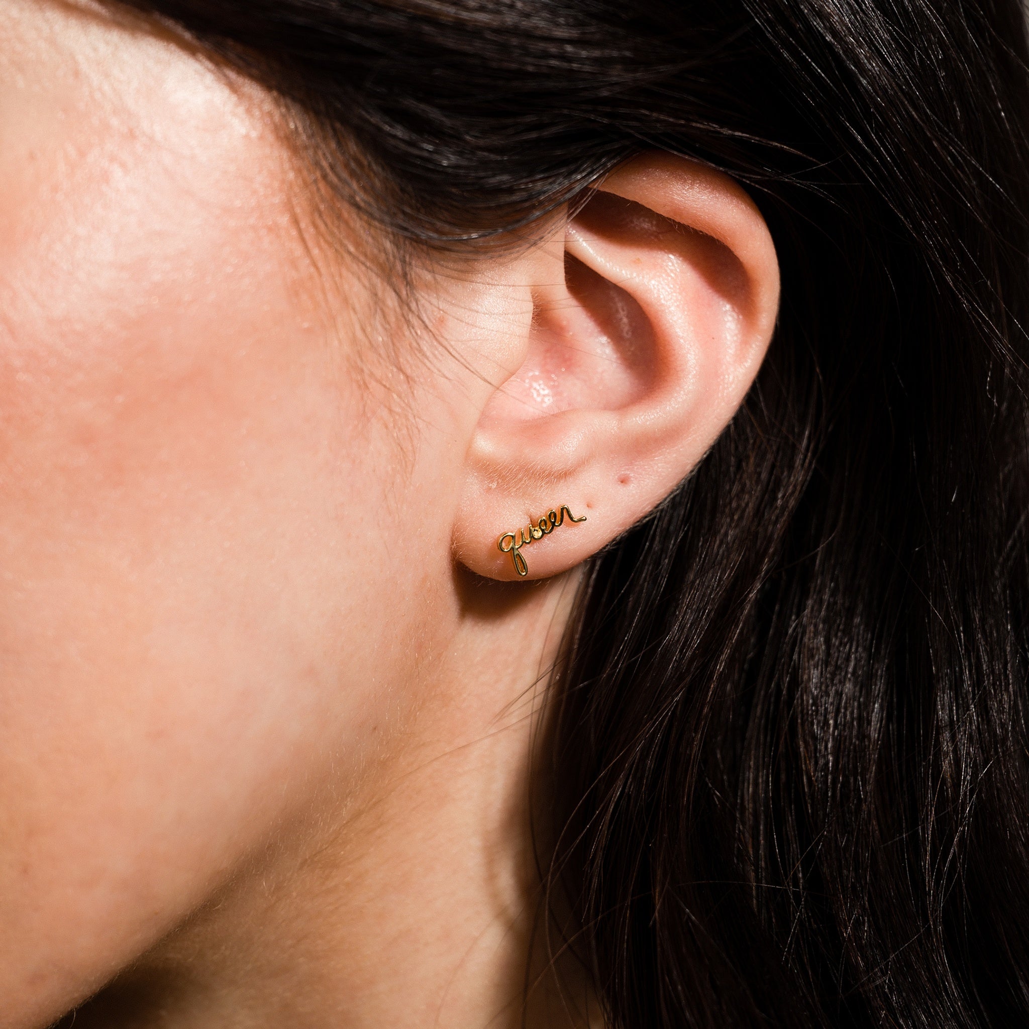 Queer Script Stud Earrings - LGBTQ+ Pride Jewelry for Women & Men - Perfect for Pride Month, Parties & Everyday Wear
