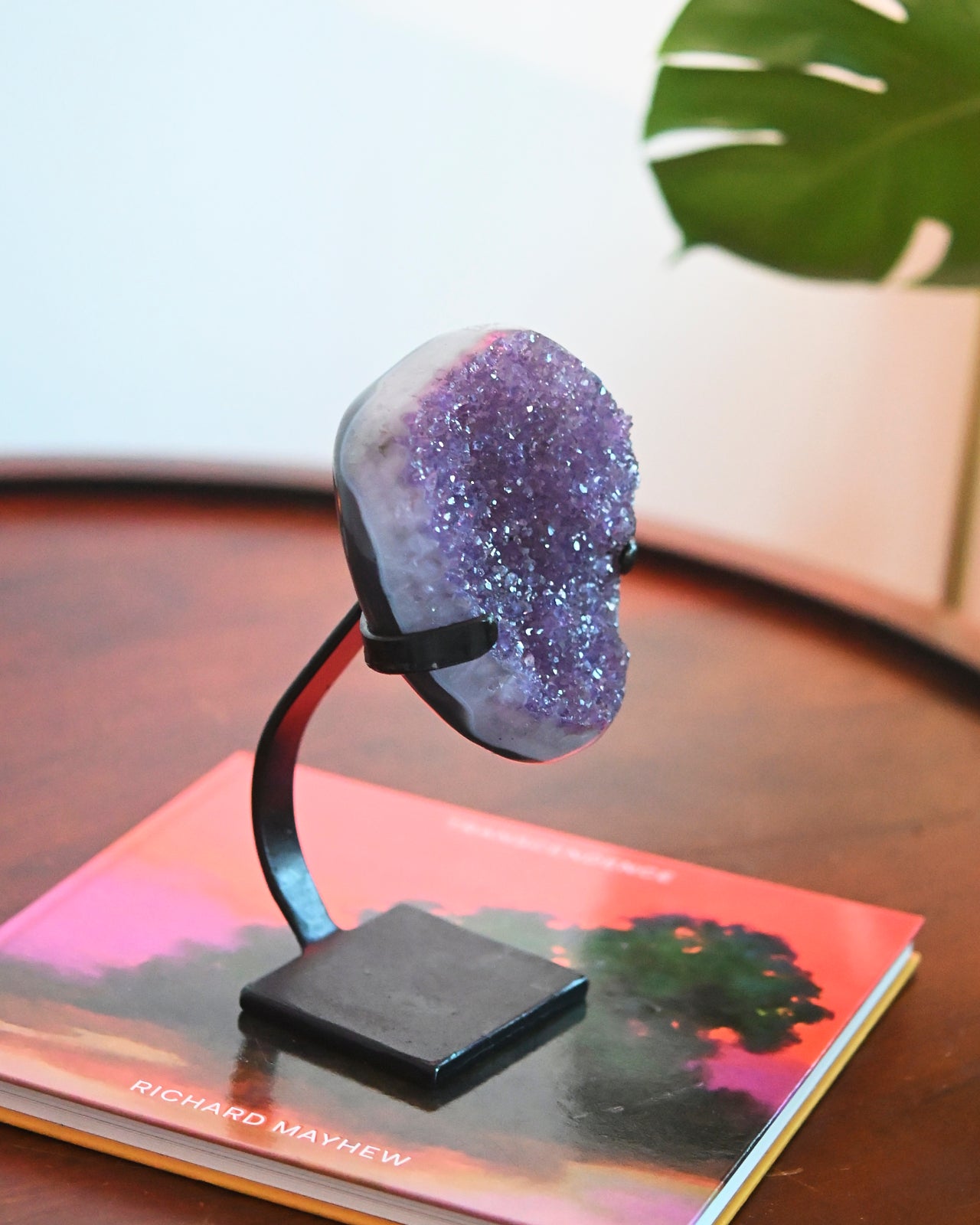 Natural Amethyst Crystal Geode on Wooden Stand - 3.3lbs Healing Stone for Home Decor, Meditation & Spiritual Gifts