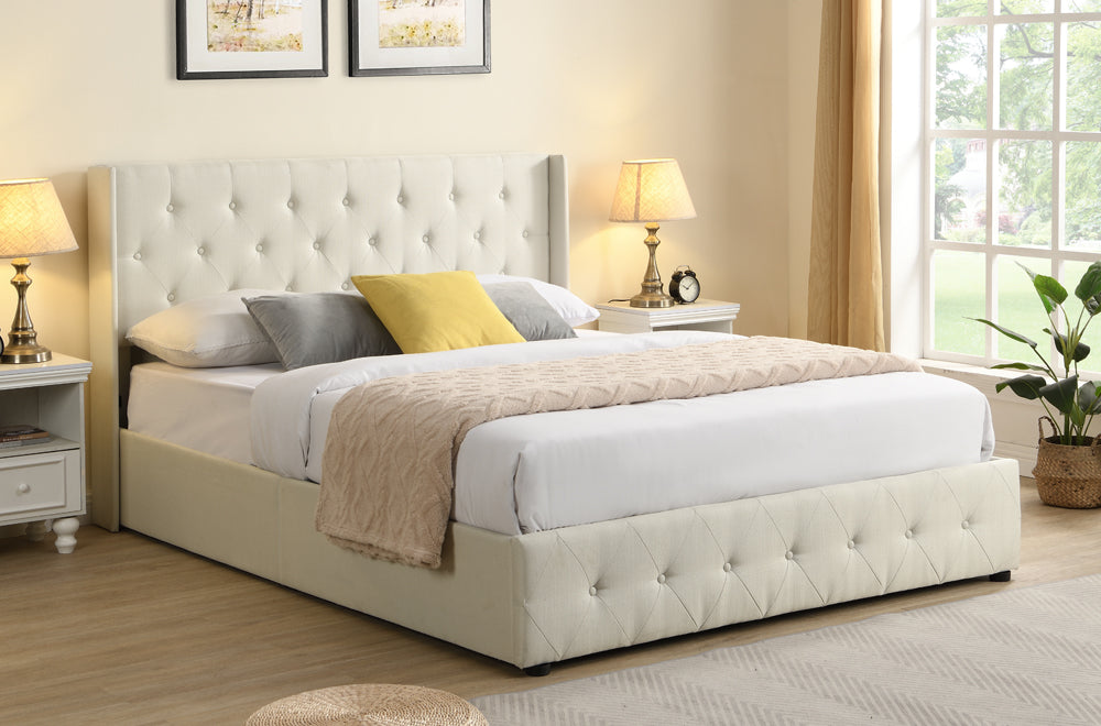 Modern Hydraulic Storage Platform Bed Frame - Queen Size, Upholstered with Wooden Slats, Easy Assembly - Perfect for Small Bedrooms, Guest Rooms & Studio Apartments