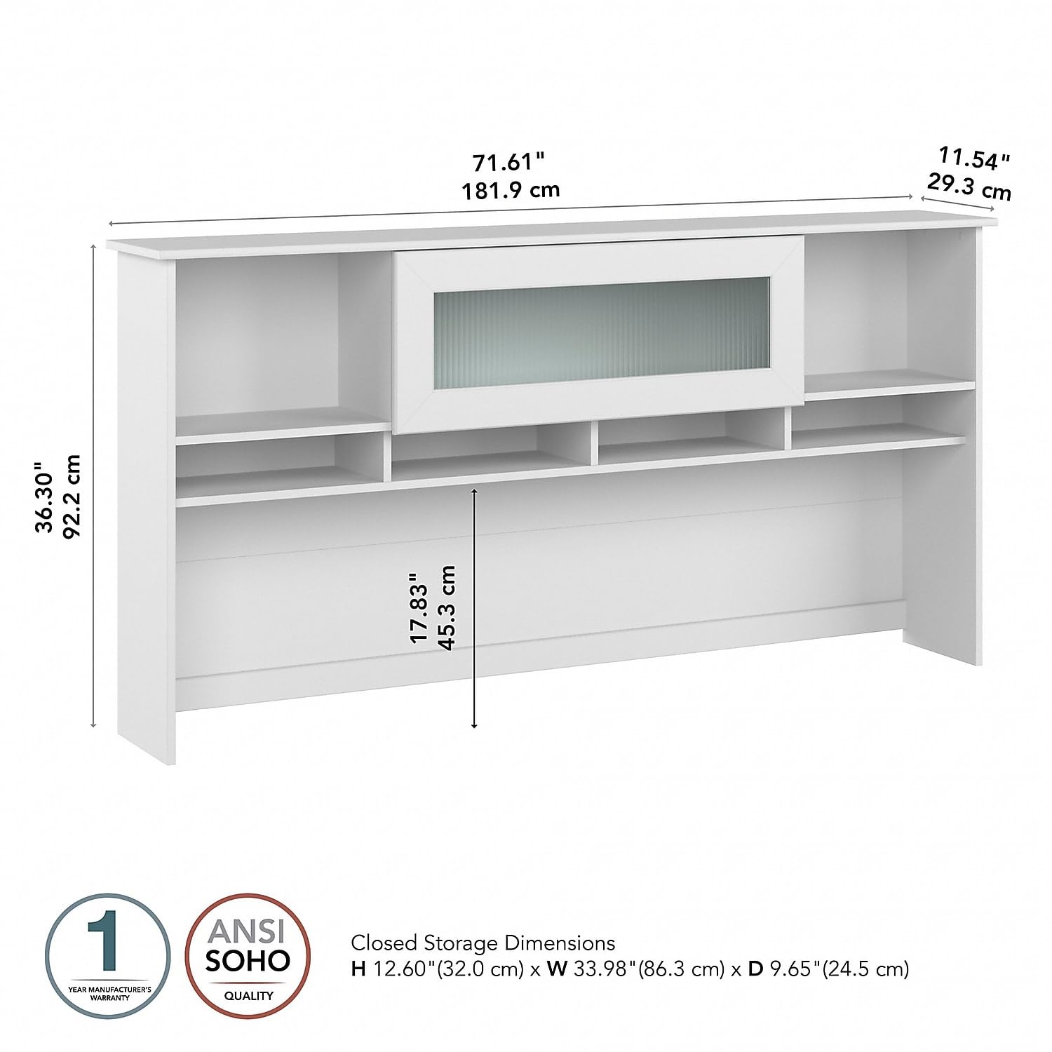 Bush Furniture Cabot Desk Hutch - 72 Inch Wide White Office Desk Organizer with Storage Shelves for Home Office, Study Room, or Workspace