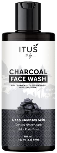 ITUS Activated Charcoal Face Wash with Built-In Brush - Deep Cleansing, Paraben & Sulfate Free, Vegan Formula (100ml) for Acne, Blackheads & Oily Skin - Perfect for Daily Skincare Routine