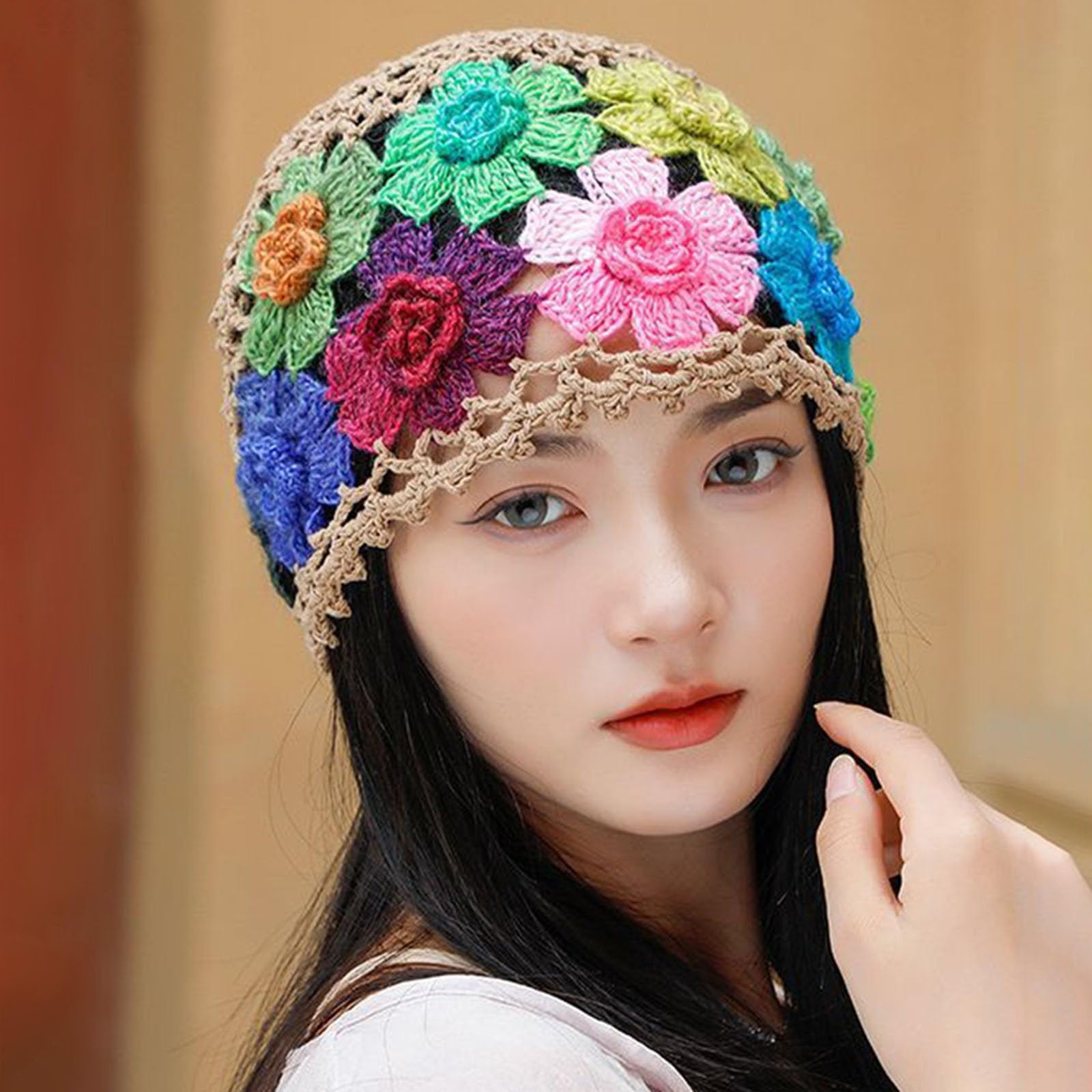 Women's Colorful Crochet Slouchy Beanie Hat - Handmade Knit Floral Bucket Hat with Foldable & Stretchy Design - Perfect for Winter, Fall Fashion, Outdoor Activities and Casual Wear