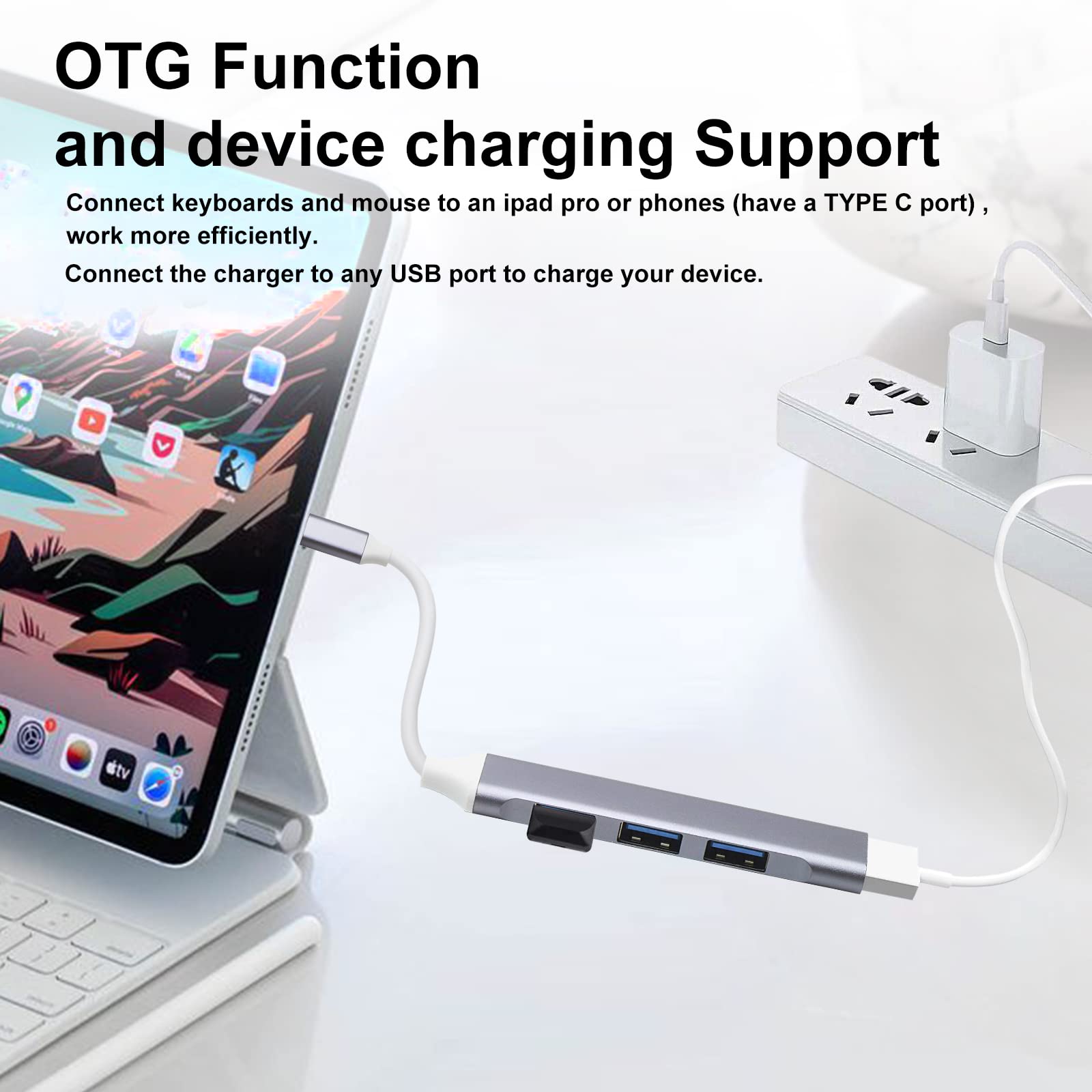 4-Port USB 3.0 Hub with USB-C Adapter - Ultra Slim USB Splitter & Extender for MacBook Pro/Air, iMac, Windows Laptops - Perfect for Home Office, Gaming & Multi-Device Charging