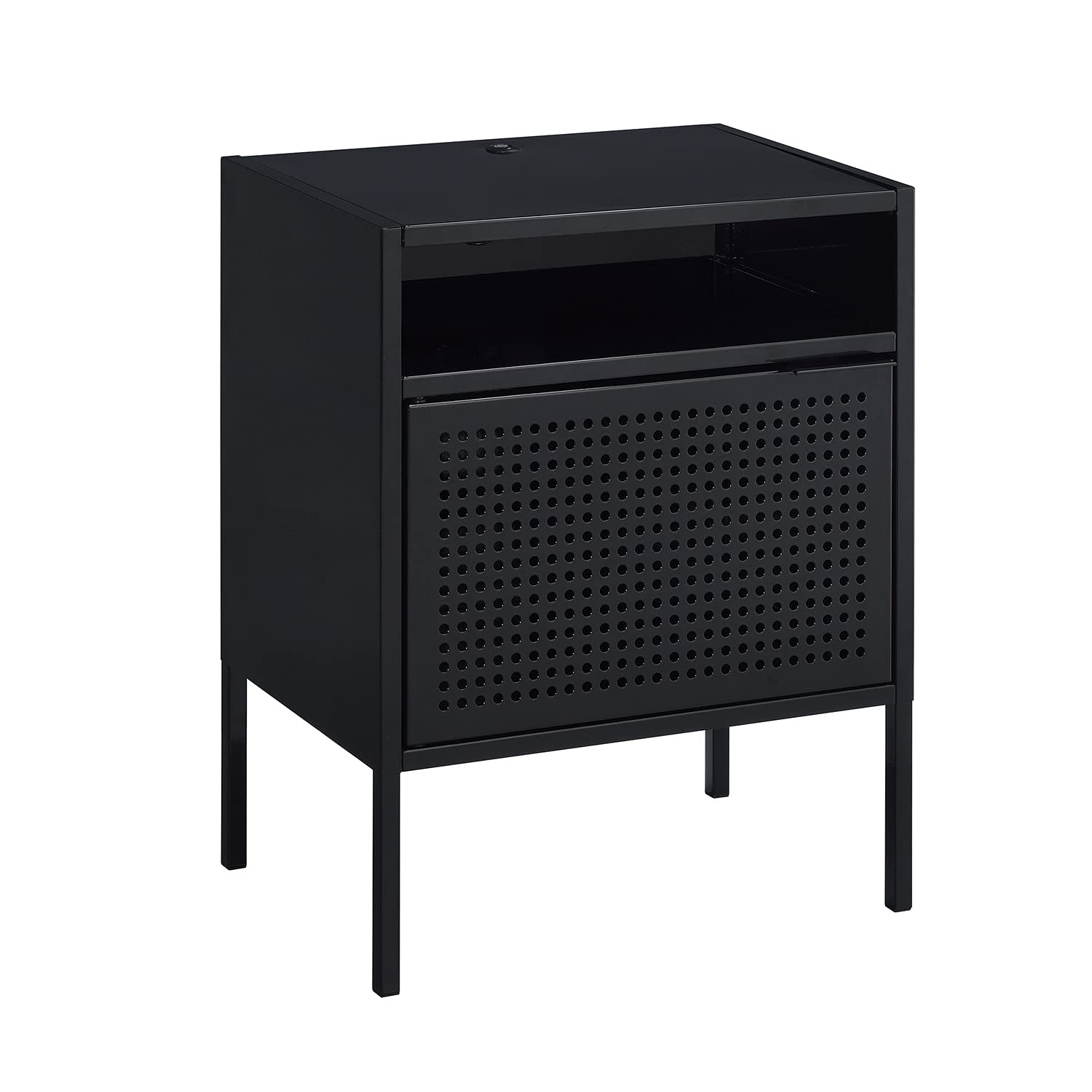 Picket House Furnishings Gemma Metal Nightstand with USB Port - Black Modern Bedside Table for Bedroom, Living Room & Office - Charging Station & Storage Solution