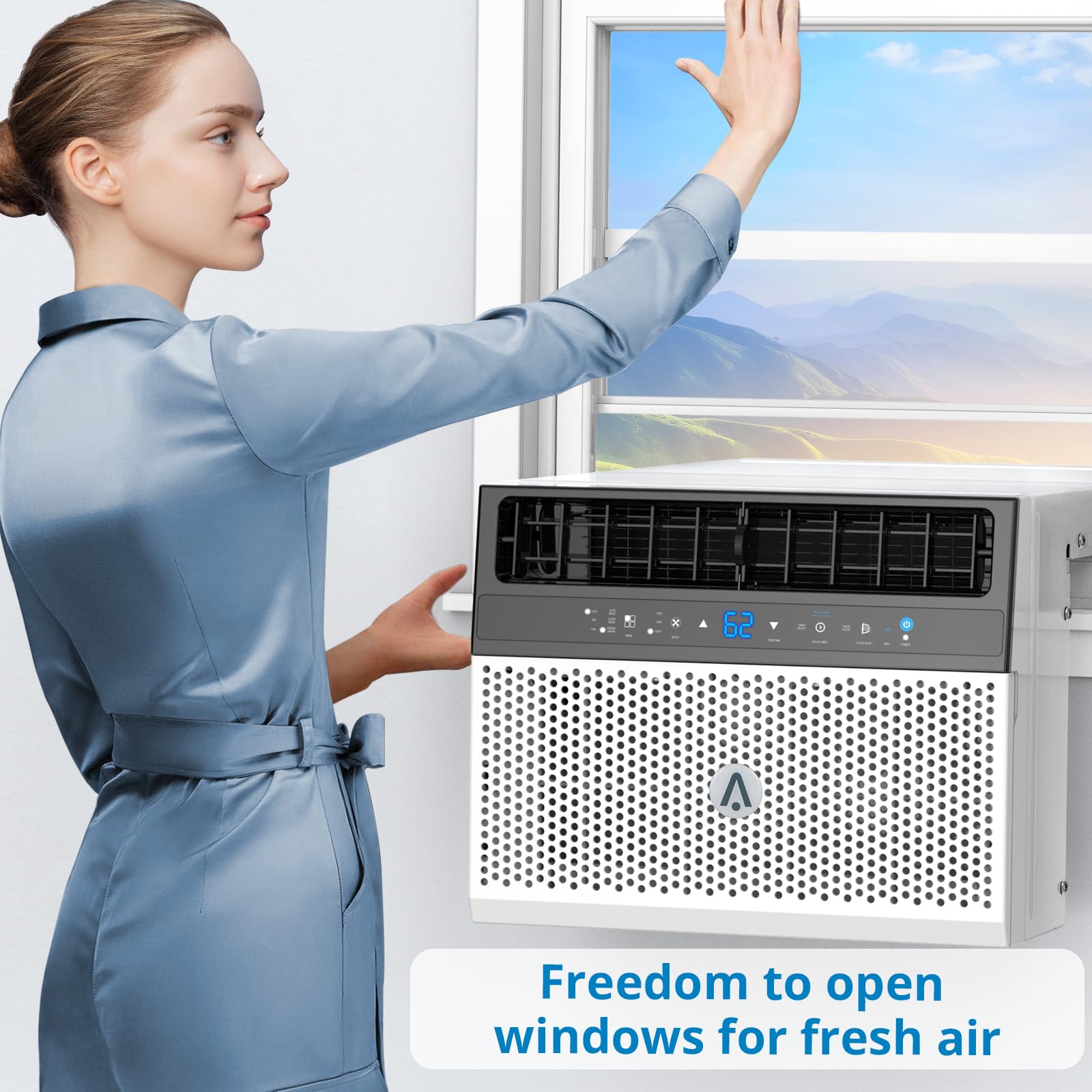6000 BTU U-Shaped Window Air Conditioner - Cools Rooms Up to 269 Sq.Ft - 6 Cooling Modes, Remote Control & 24H Timer - Quiet Home AC Unit for Bedroom, Living Room & Office - Open Window Design for Fresh Air & Flexibility