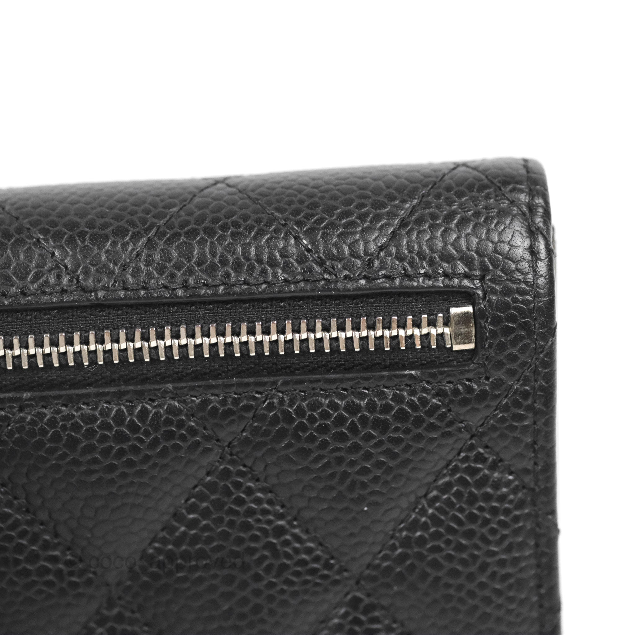 Chanel Classic Flap Wallet Black Caviar Leather with Silver Hardware - Luxury Designer Wallet for Women, Perfect for Everyday Use & Special Occasions