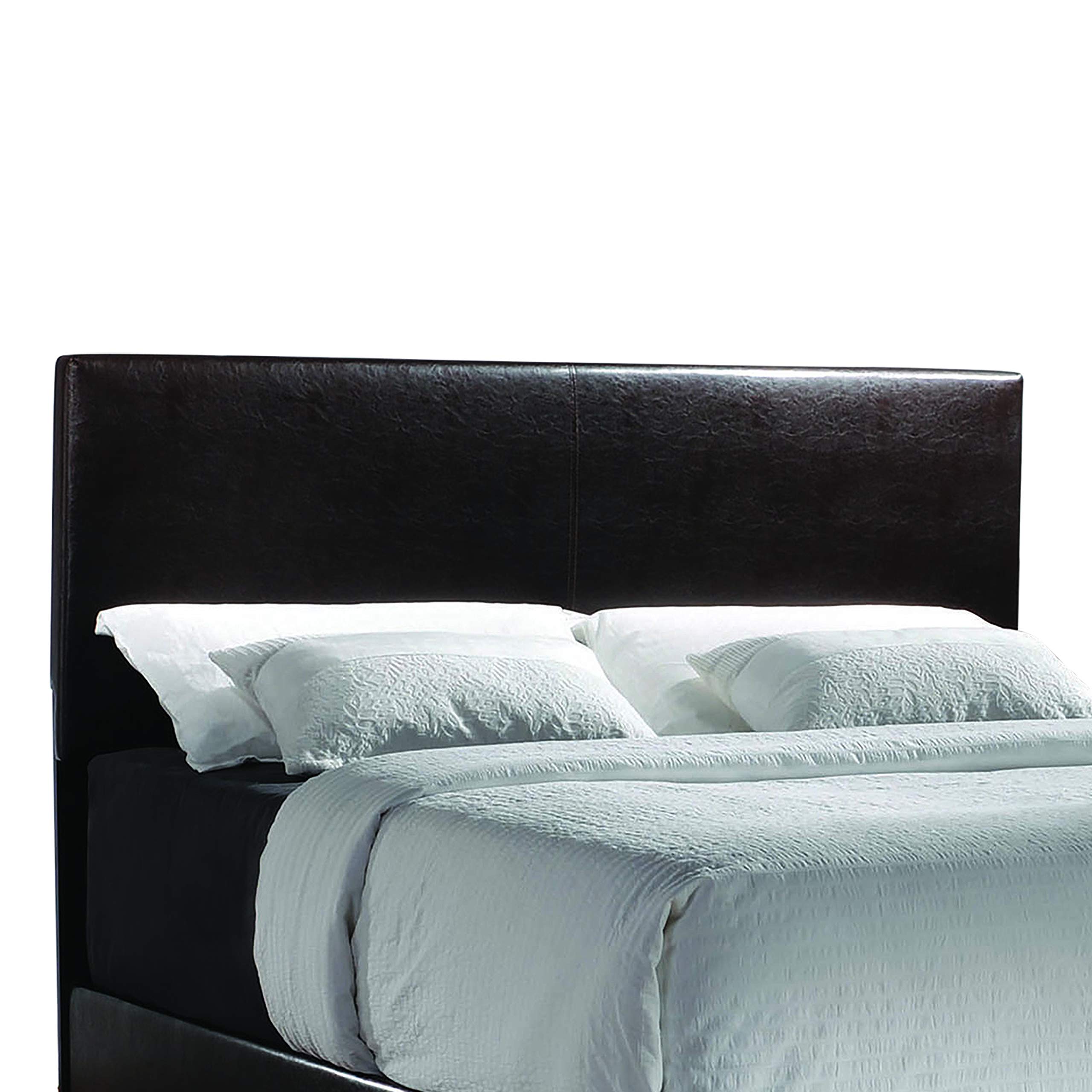 Benjara Full Size Wooden Bed Frame with Leatherette Upholstery & Bracket Feet Support - Brown Queen Bed for Master Bedroom, Guest Room & Dormitory