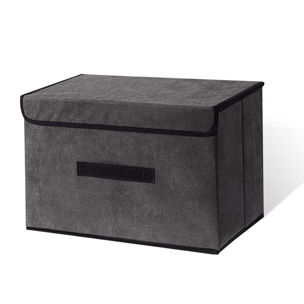 Foldable Storage Box with Dustproof Lid & Handle - Collapsible Storage Organizer for Closet, Bedroom, Home Organization - Space Saving Grey Storage Bin for Clothes, Toys & Household Items