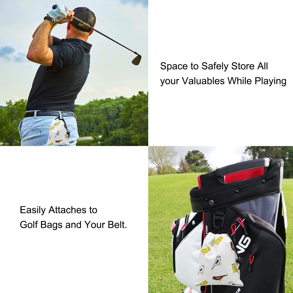 Premium Leather Golf Valuables Pouch with Drawstring Closure - Portable Golf Accessories for Tees, Balls & Personal Items - Perfect for Golf Course, Travel & Outdoor Sports