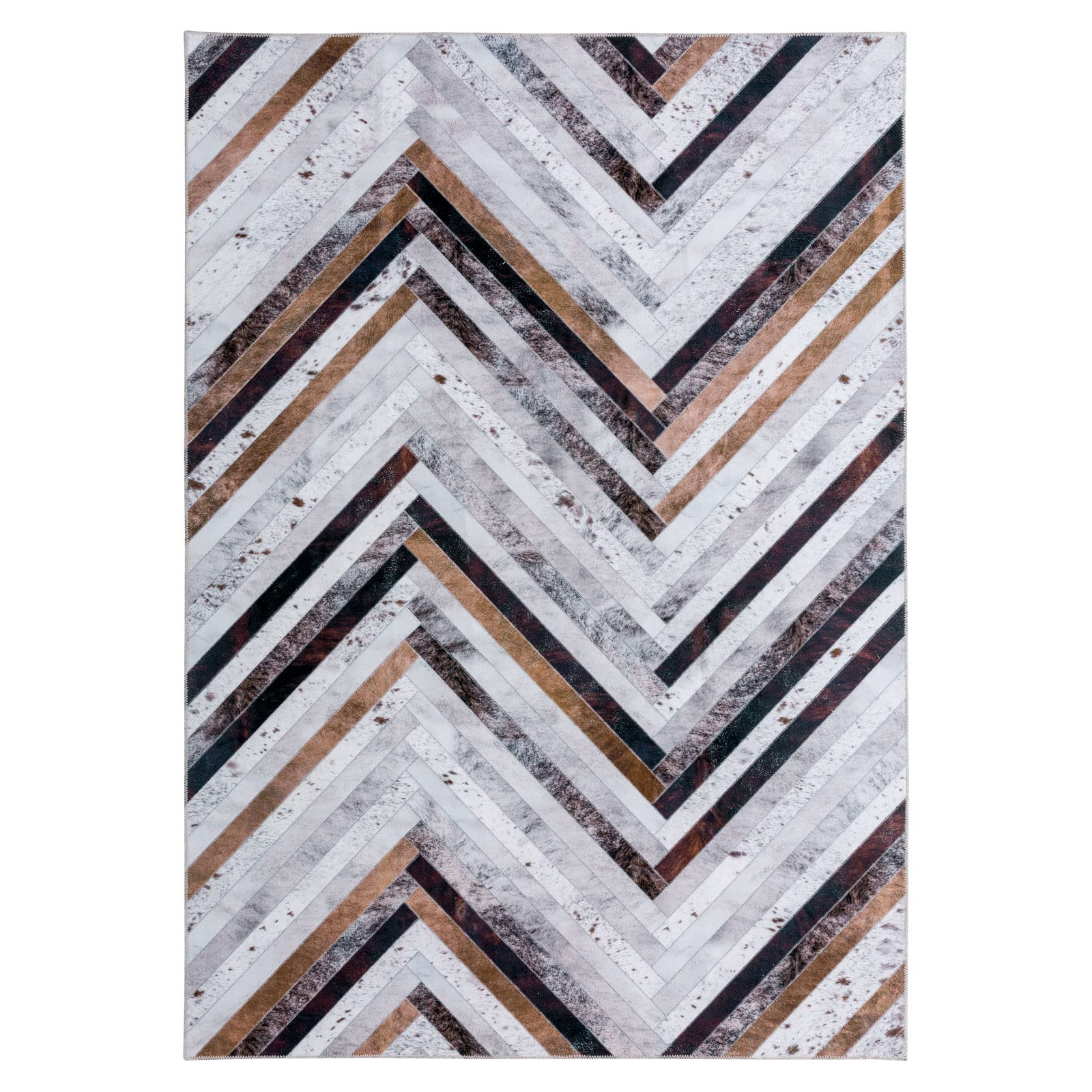 DECOMALL Washable Area Rugs - Modern Geometric Faux Cowhide Patchwork Rug 9x12ft, Non-Slip Large Carpet for Living Room, Bedroom, Office - Soft & Durable Home Decor for Family Gatherings & Relaxation