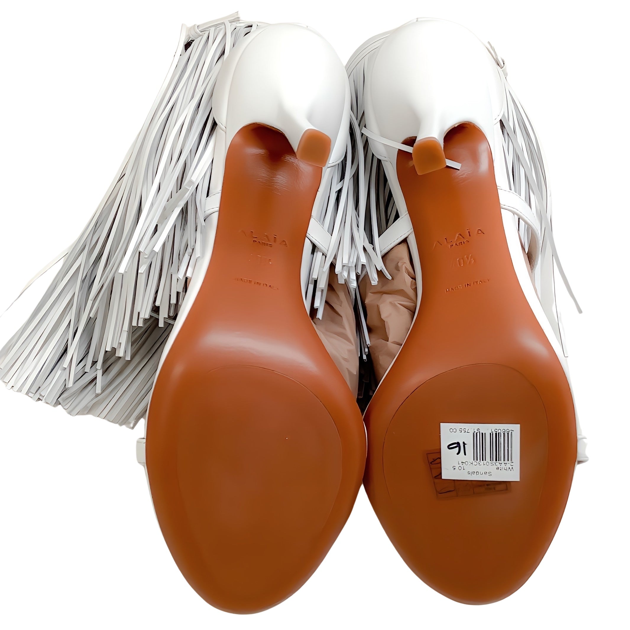 Alaia White Leather Maxi Fringe Sandals with Ankle Strap - Women's Boho Chic Summer Sandals for Beach, Wedding & Party