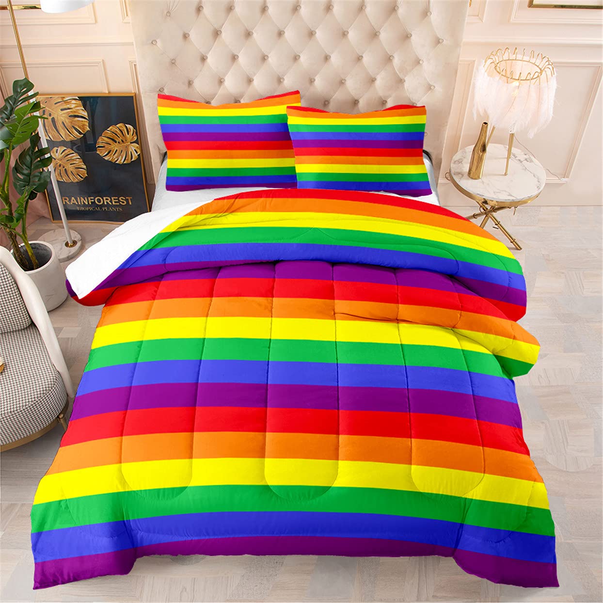 Vibrant Rainbow Striped Bedding Set | Tie Dye Kids Comforter Queen Size | Abstract Quilt Set with 1 Comforter & 2 Pillowcases | Perfect for Girls' Bedroom Decor & Teen Room Makeover