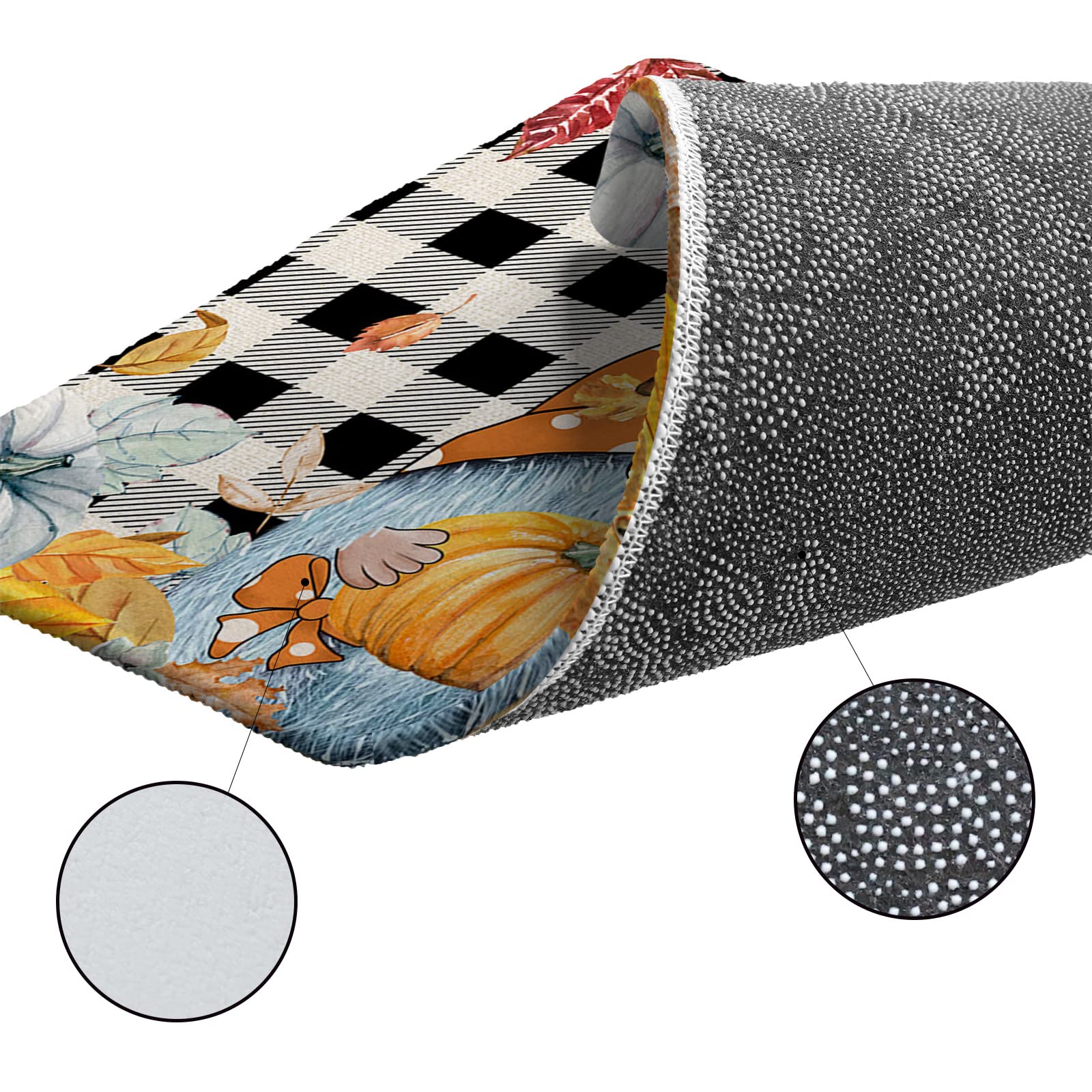 6ft Thanksgiving Round Washable Area Rug - Indoor Carpet for Bedroom, Kitchen, Bathroom, Living Room, Dining Room, Laundry Room & Office - Large Door Mat with Gnomes, Pumpkins, Leaves & Plaid Design - Perfect for Fall Decor, Home Warming Gifts & Holiday Gatherings