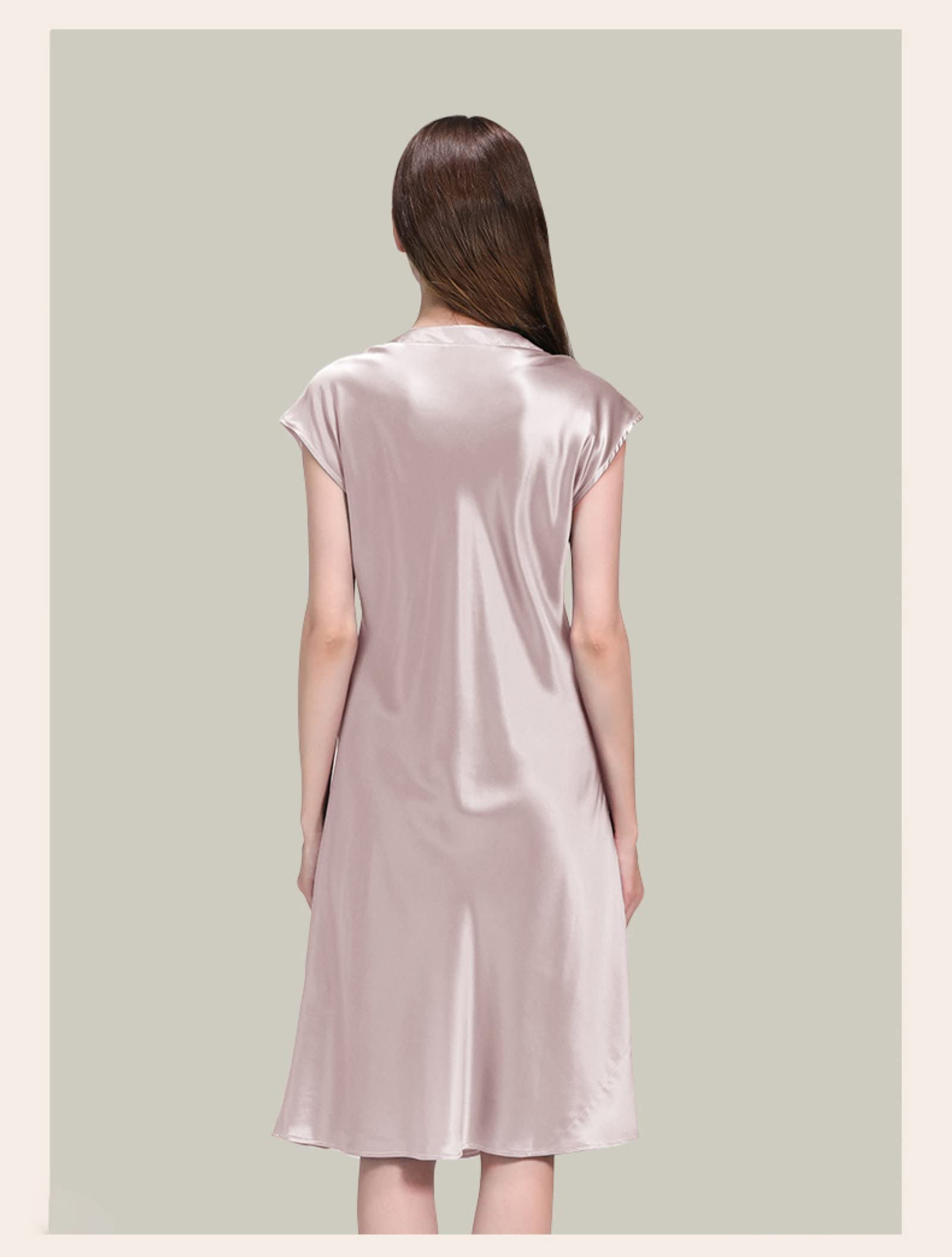 Women's 100% Mulberry Silk Pajama Set - Summer Lightweight V-Neck Sleepwear for Women - Soft Breathable Nightgown for Home, Travel & Relaxation