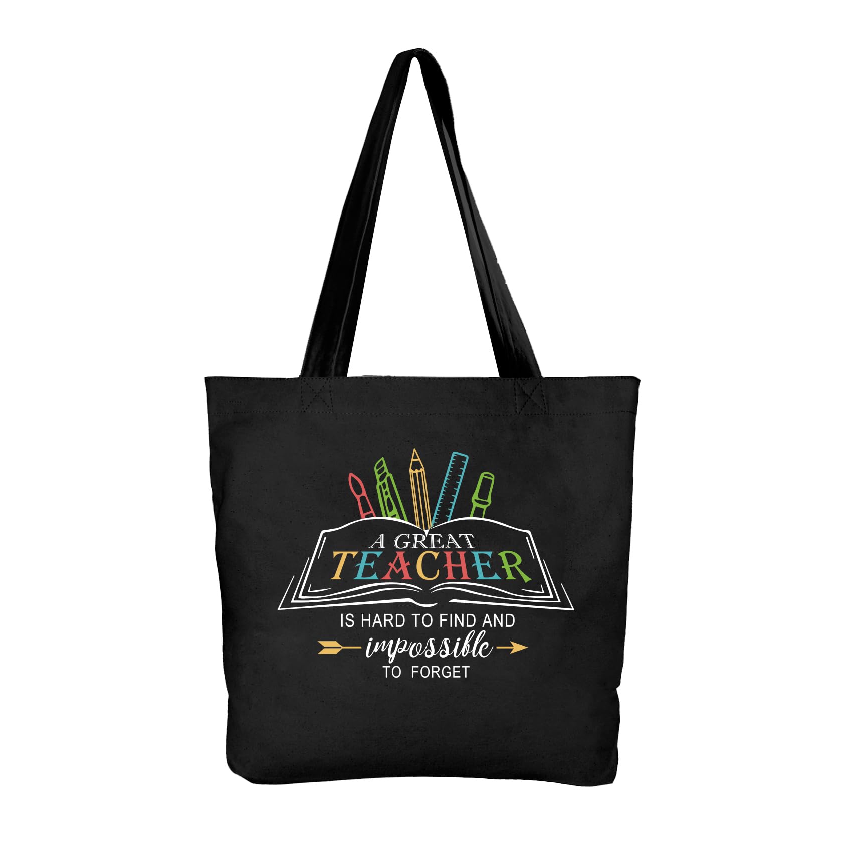 Best Teacher Appreciation Gifts - Premium Canvas Tote Bag for Women with Pockets - Perfect for Graduation, Birthday, Christmas & Thanksgiving - Black Elegant Teacher Bag for Everyday Use, School & Shopping