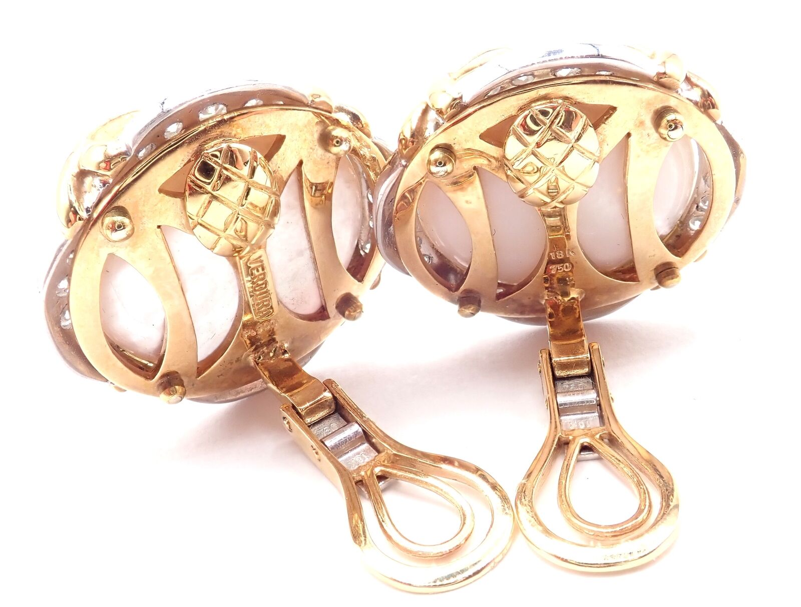 Authentic Vintage Verdura 18k Yellow Gold Mabe Pearl Diamond Large Earrings - Luxury Statement Jewelry for Weddings & Special Occasions