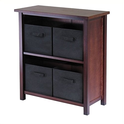 Pemberly Row 3-Tier Storage Shelf with 4 Foldable Black Fabric Baskets - Medium Size Organizer for Closet, Bathroom, Nursery & Office - Space Saving Home Storage Solution