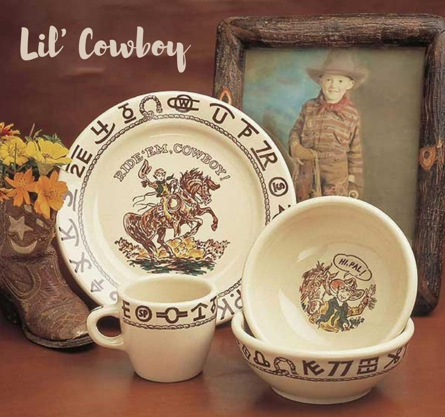 Lil' Cowboy Dish Set for Kids - Western-Themed Dinnerware with Plates, Bowls & Cups - Perfect for Cowboy-Themed Parties, Camping & Western Decor