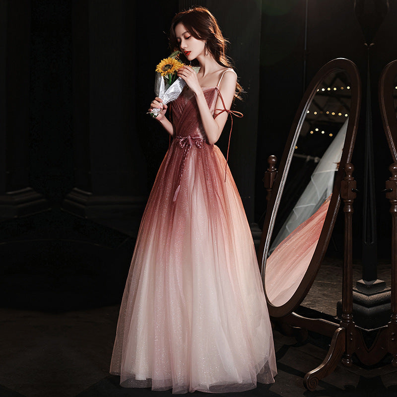 Elegant Burgundy Gradient Long Prom Dress A-Line Shiny Evening Gown for Formal Events - Perfect for Homecoming, Wedding, and Special Occasions