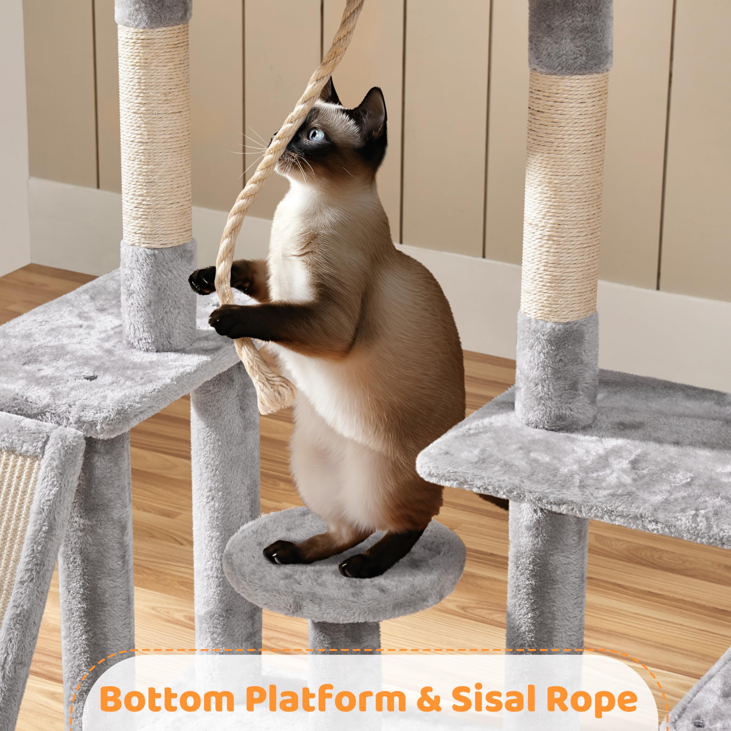 Yaheetech 53.5in Rotatable Cat Tree Tower for Indoor Cats - Multi-Level Climbing House with Scratching Posts, Cat Furniture Play Center in Light Gray - Perfect for Small Spaces & Playful Kittens