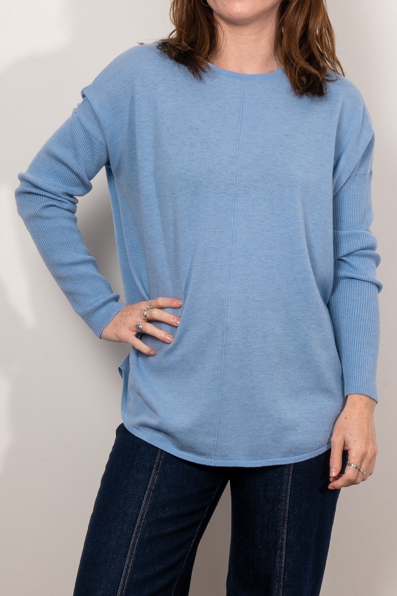 Bridge & Lord Queen Curved Crew Pullover Sweater - Women's Casual Knit Top for Fall & Winter | Perfect for Office, Date Night & Weekend Outings