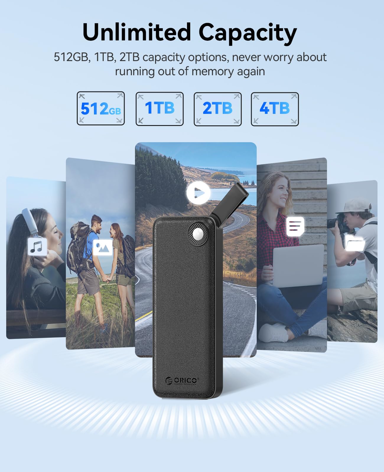ORICO 1TB External SSD Portable - 460MB/s High-Speed USB 3.1 External Solid State Drive, Slim & Compact Design with USB-C/USB-A 2-in-1 Cable - Perfect for Smartphones, Tablets, Laptops, PC - Ideal for Work, Travel & Data Backup - B5pro