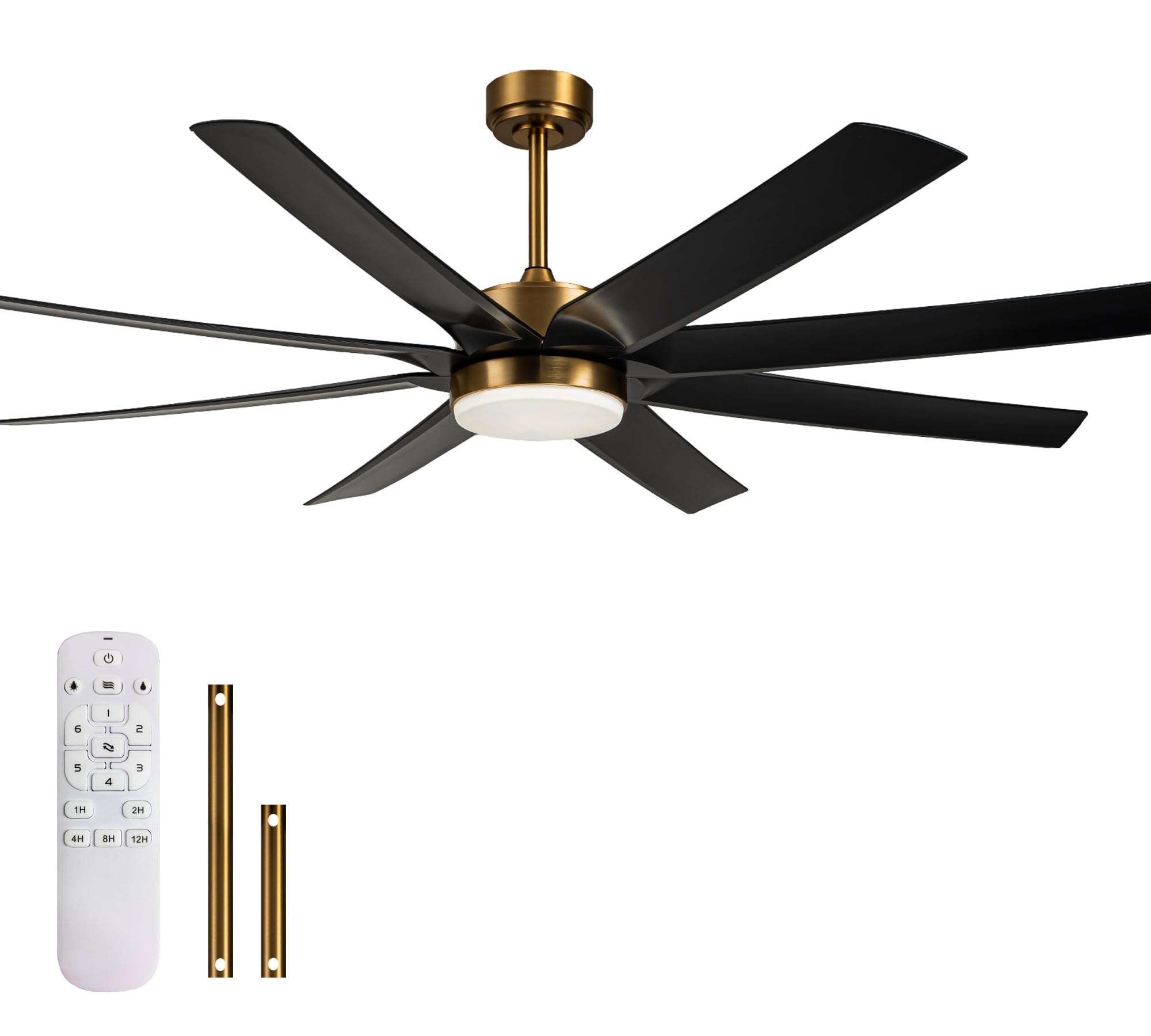 OUPAVOCS 72 Inch Modern Gold Ceiling Fan with Lights & Remote Control - 8 Blades 3CCT LED Large Ceiling Fan Light Fixture for Living Room, Bedroom, Indoor & Covered Outdoor Use - Perfect for Home, Office & Patio Cooling & Lighting