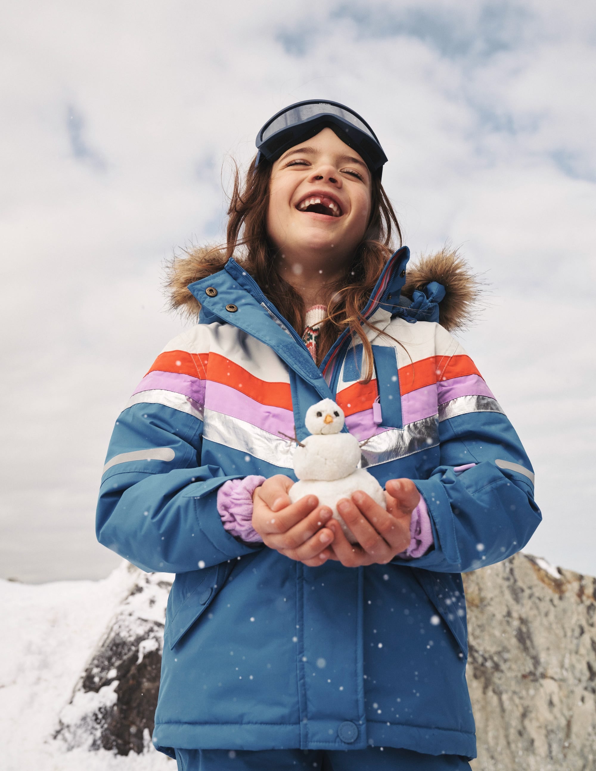Waterproof All-Weather Jacket for Women - Ivory & Blue Floral Print - Outdoor Hiking, Camping & Rainy Day Wear