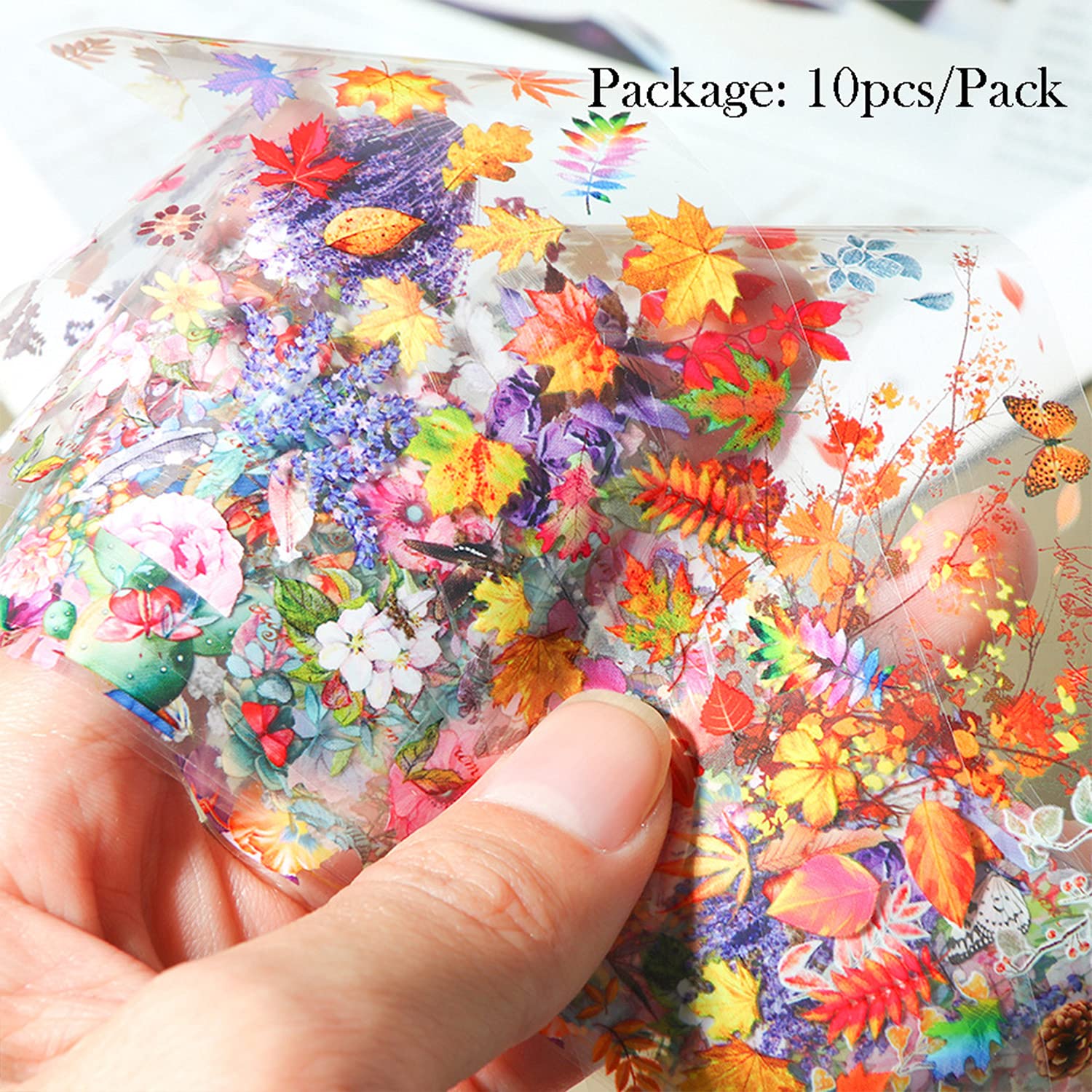 10 Sheets Foil Nail Art Stickers - Maple Leaf & Flower Nail Foils Transfer Stickers for Women, Girls | DIY Manicure Design Kit with Butterfly & Floral Decals | Perfect for Parties, Weddings & Nail Salon Use