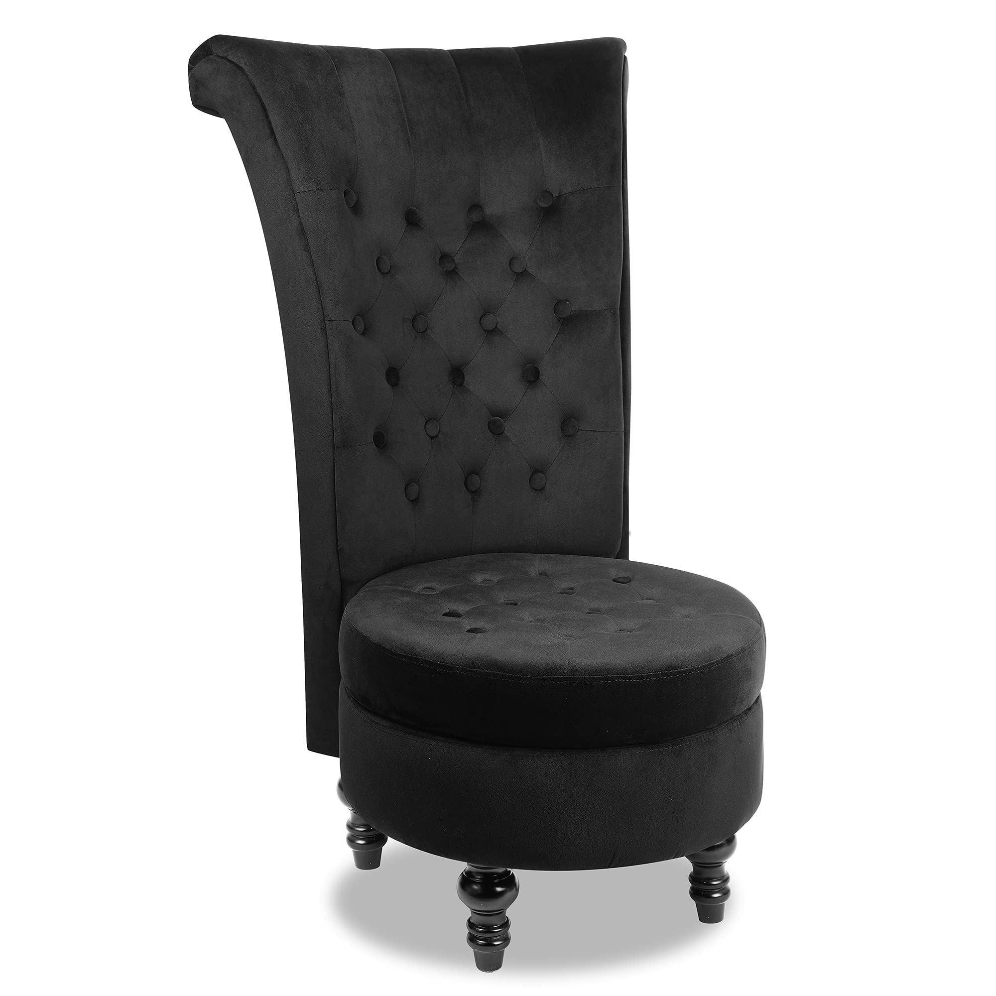 Royal Velvet High Back Armless Chair - Elegant Retro Throne Accent Seat with Tufted Upholstery & Hidden Storage | Luxury Living Room Chair for Women & Girls | Perfect for Home Theater, Bedroom Reading Nook & Dressing Room Decor (Black)