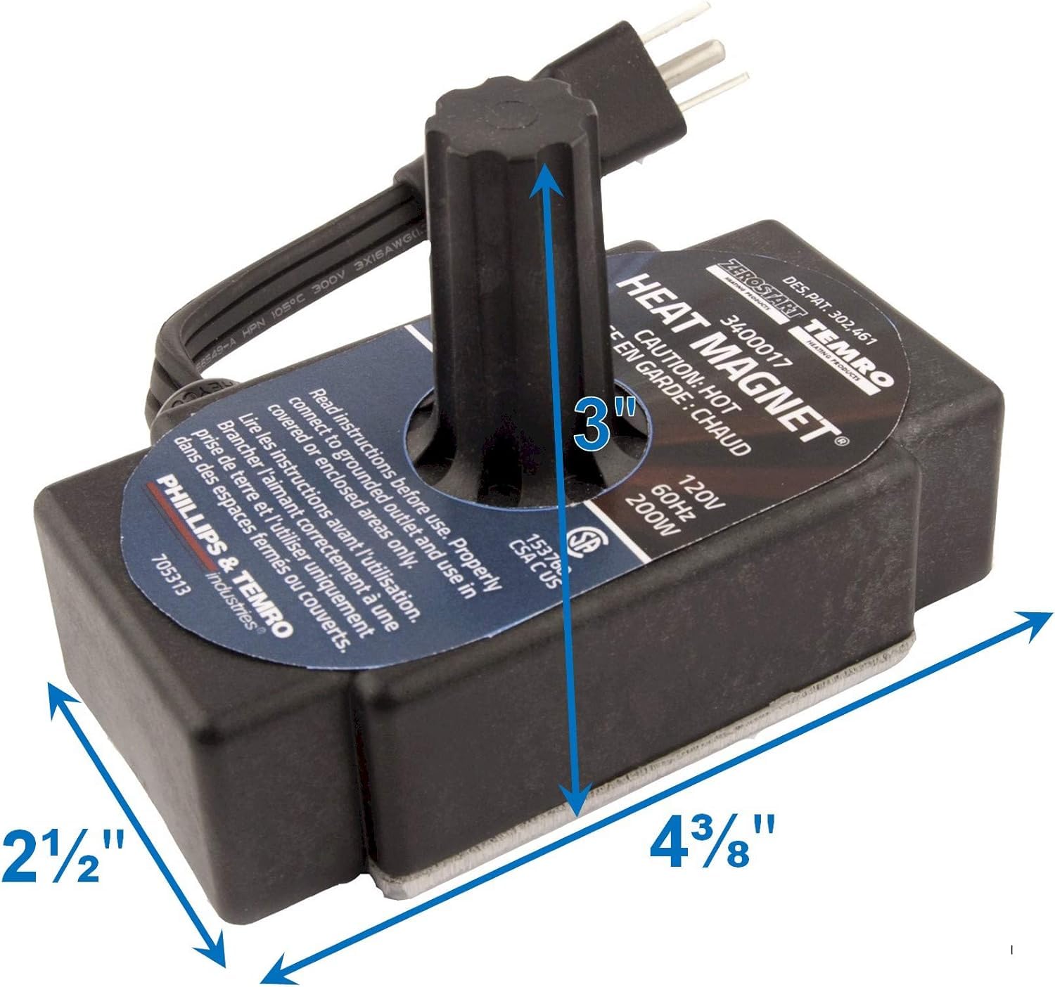 Zerostart 3400017 Portable Magnetic Engine Block Heater - 200W 120V CSA Certified for Transmissions, Oil Pans & Small Engines | Winter Vehicle Warm-Up & Cold Weather Engine Protection