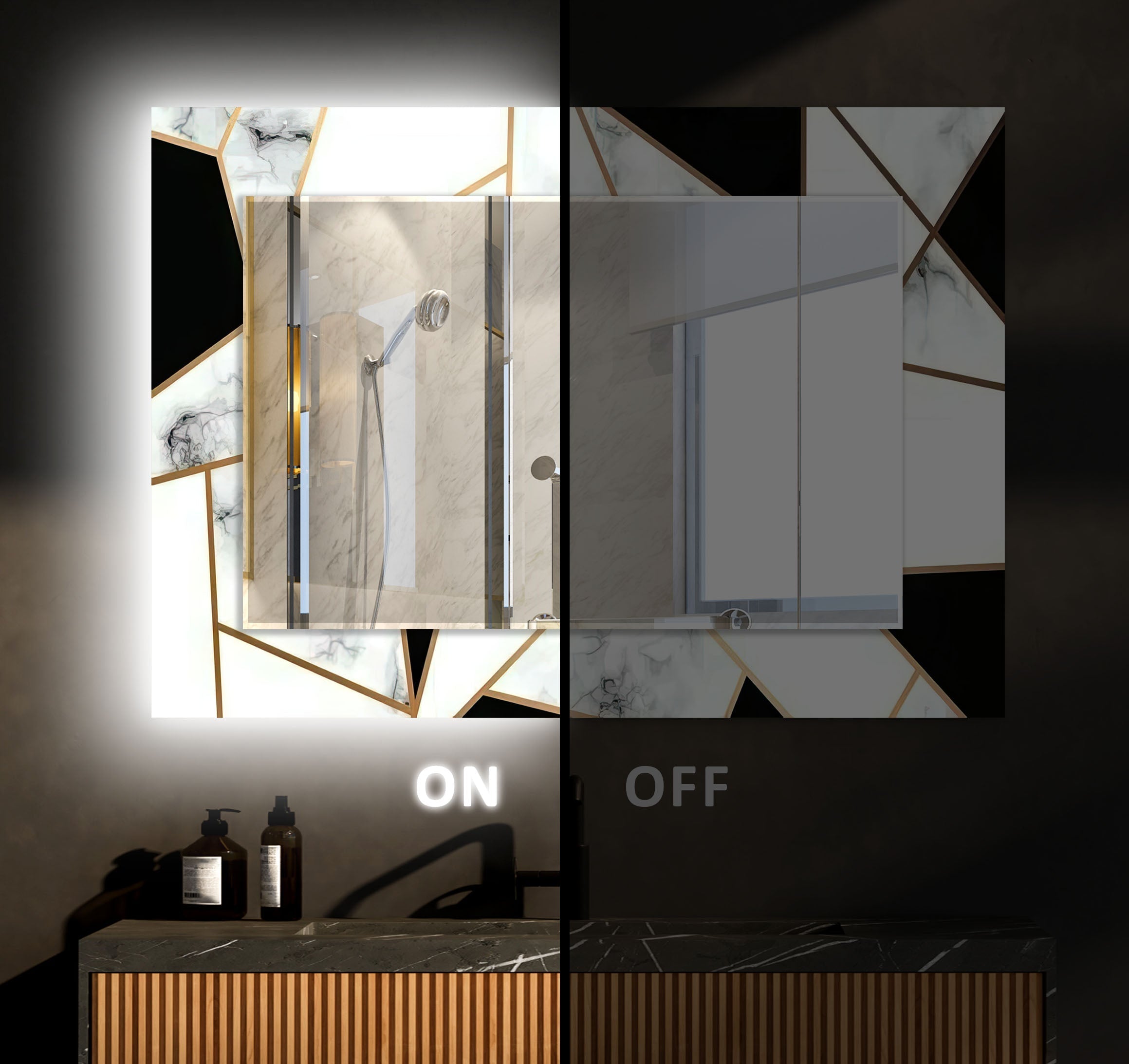 Elegant Black and White Gold Accent Wall Mirror - Perfect for Living Room, Bedroom, or Entryway Decor