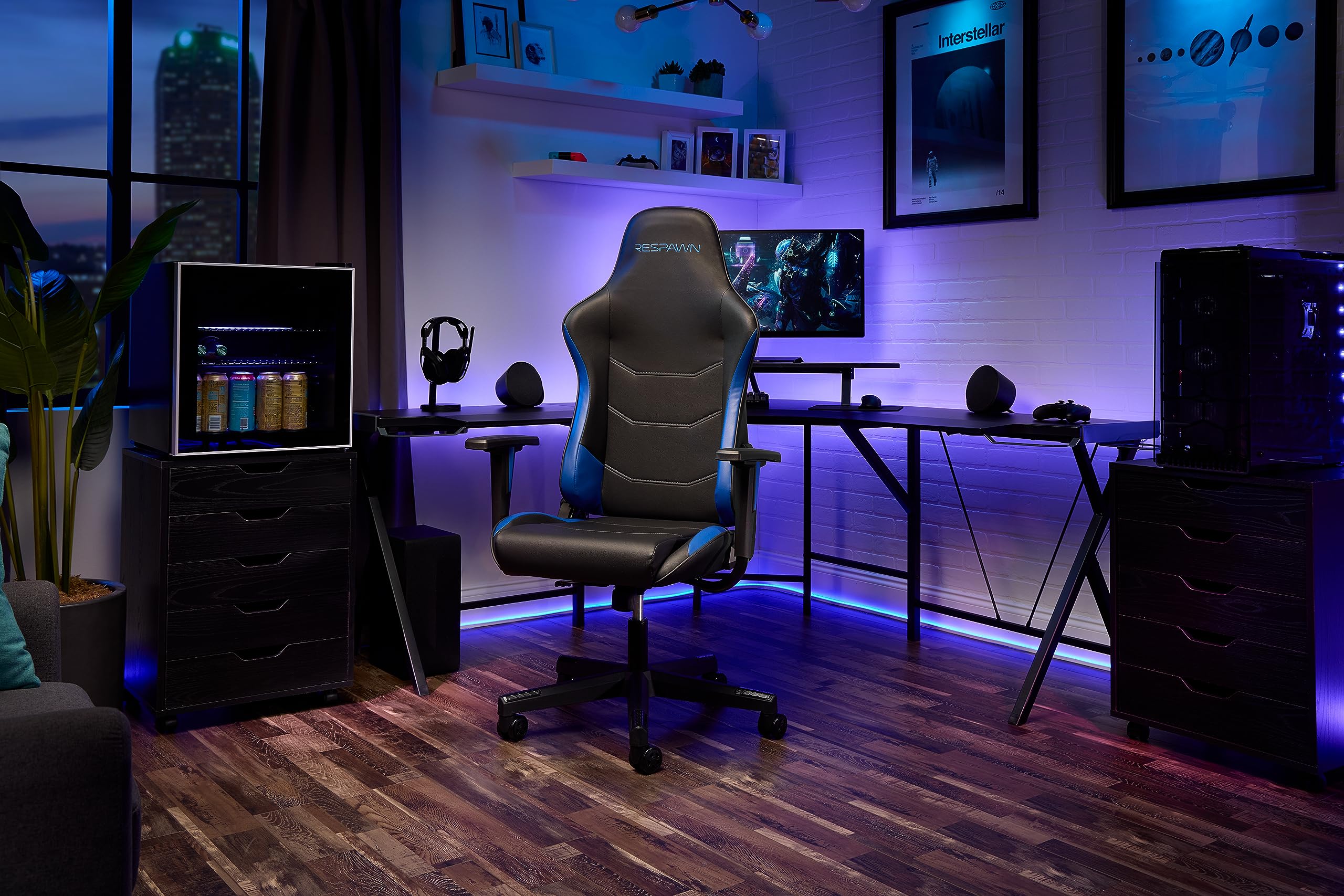RESPAWN 110 Ergonomic Gaming Chair - Blue PC Computer Chair with Adjustable Headrest & 135° Recline for Adults | Comfortable Office & Video Game Chair for Long Gaming Sessions & Work from Home