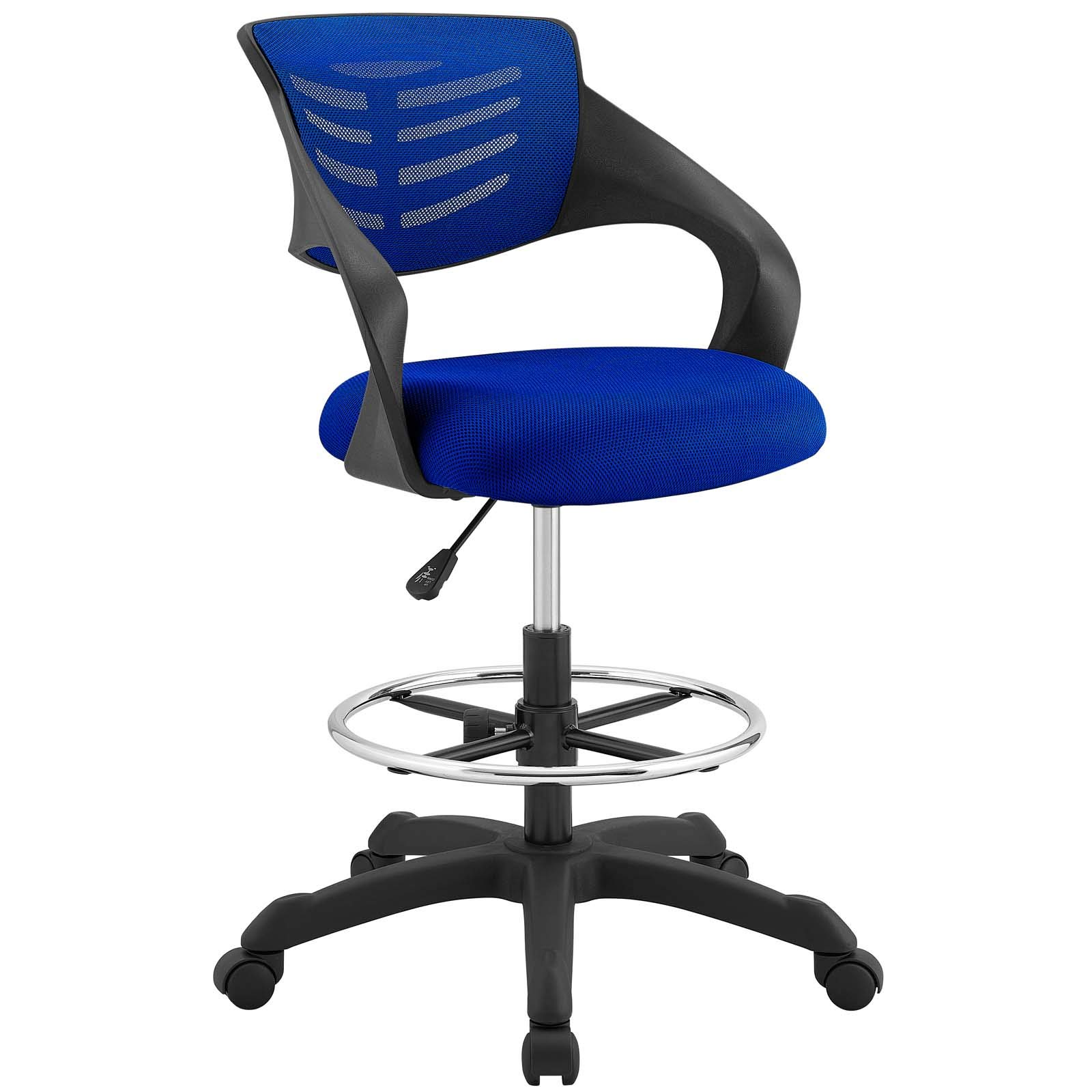 Modway Thrive Adjustable Drafting Chair - Ergonomic Tall Office Chair for Standing Desks, Blue - Perfect for Architects, Artists & Home Office Workspaces