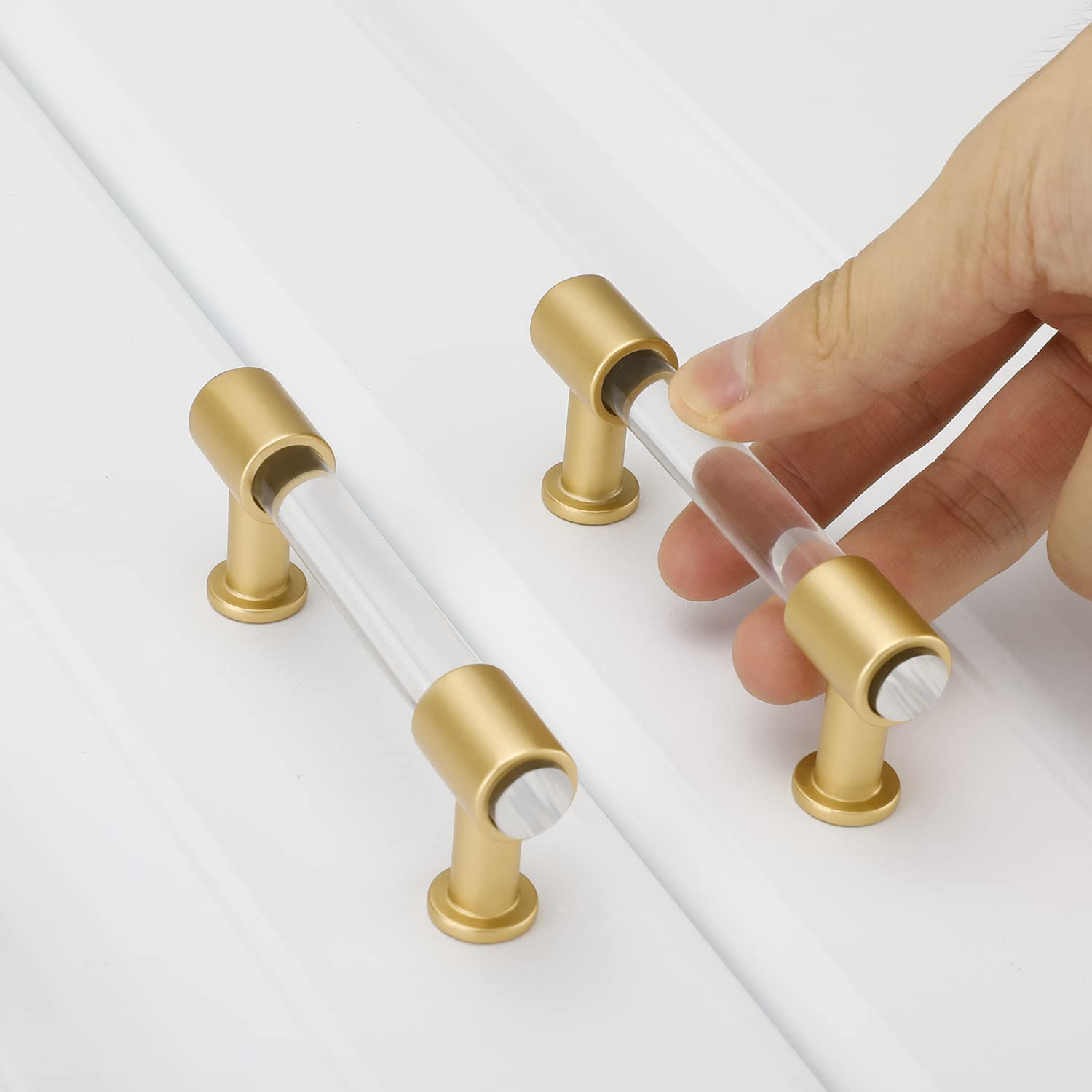 Peaha 25 Pack 3 Inch Gold Acrylic Drawer Pulls - Clear Cabinet Handles with White Hardware for Kitchen & Bathroom Cabinets - Perfect for Modern Home Renovation and Furniture Upgrade
