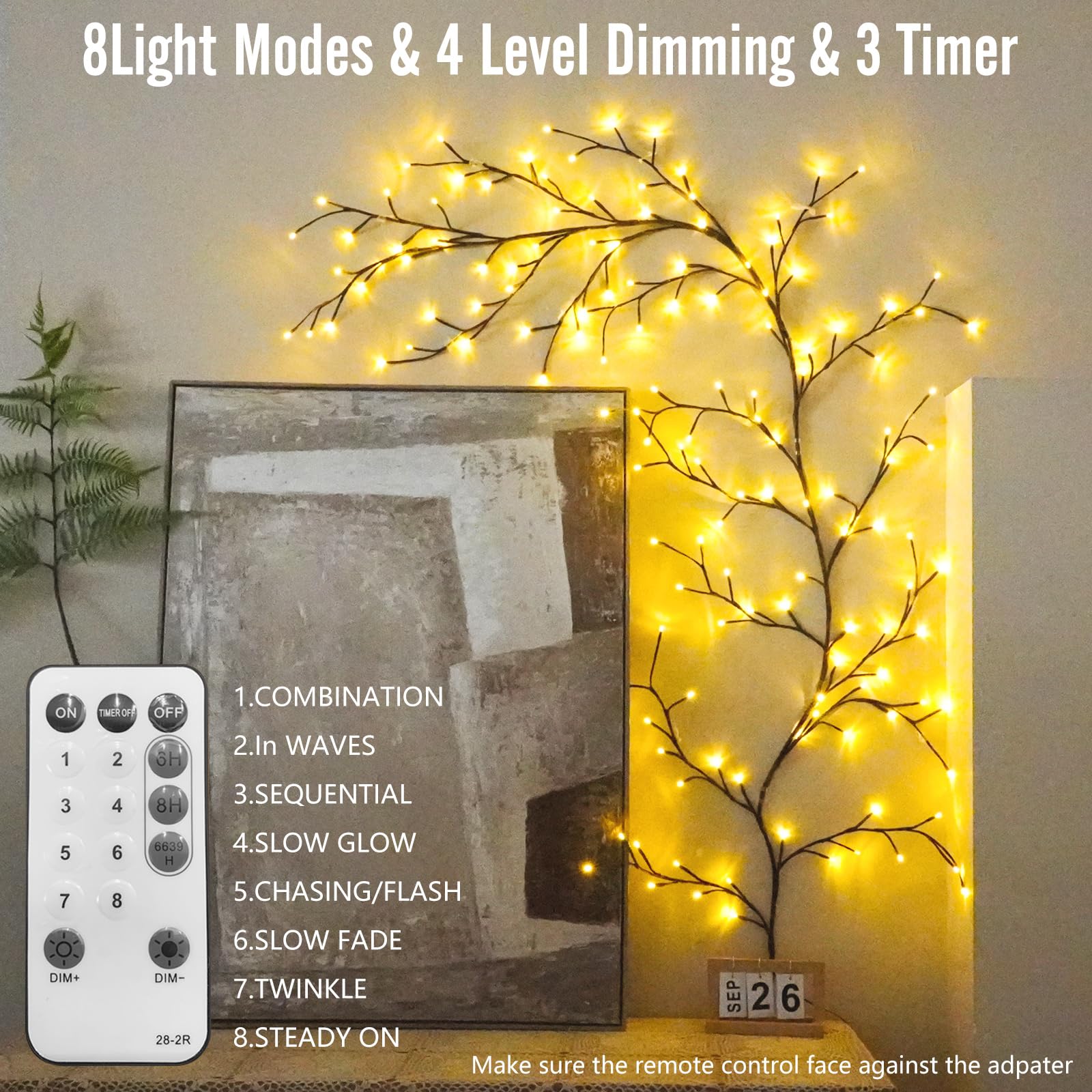 Enchanted Willow Vine Lights - 7.5Ft Flexible Fairy String Lights with Remote Control & 144 LEDs, Twinkle Tree Lighted Branches for Bedroom, Living Room, Wall Decor | Perfect for Weddings, Parties, and Cozy Home Ambiance (1 Pack)