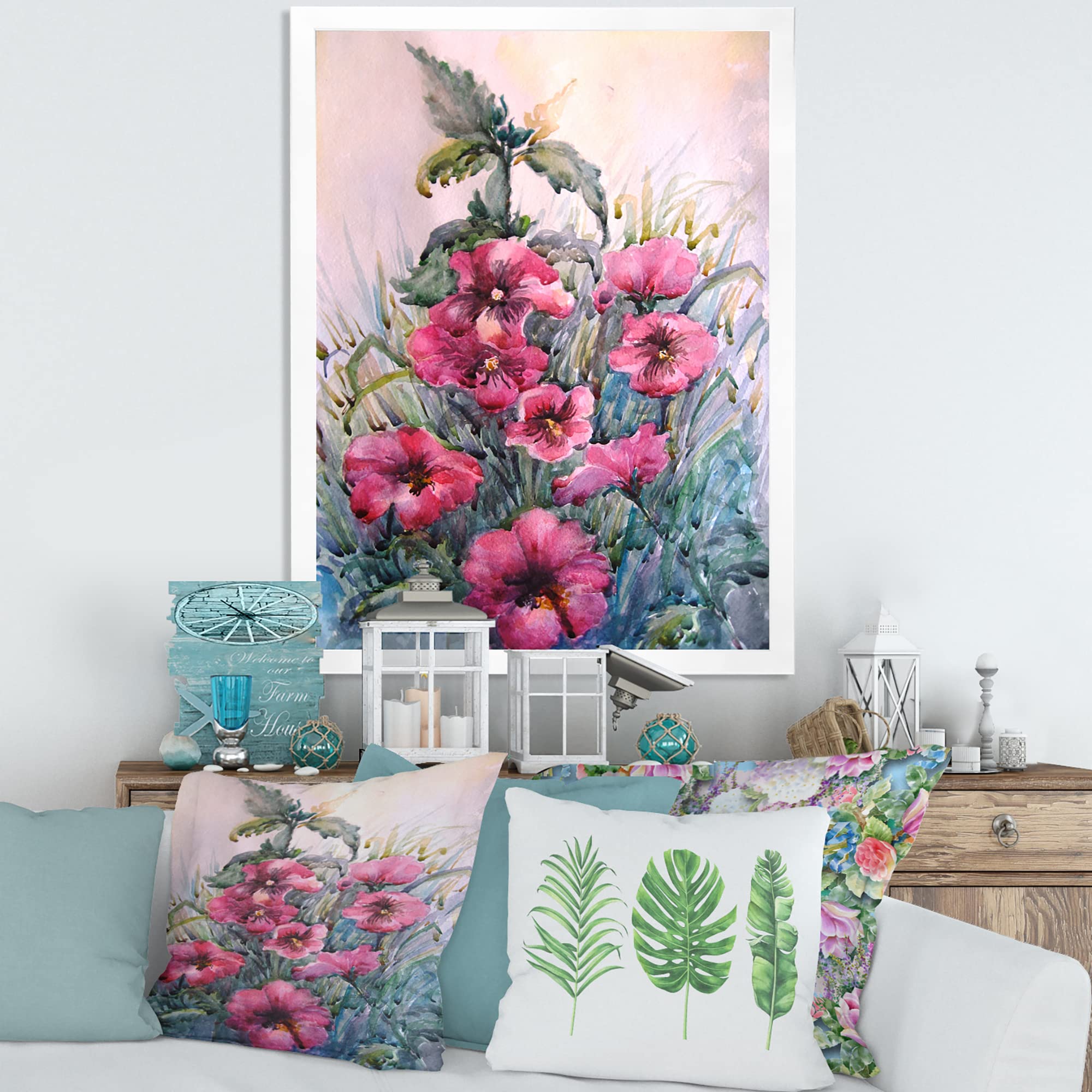 DesignQ Blossoming Hibiscus In The Wild Traditional Framed Wall Art - Vibrant Floral Canvas Painting for Living Room, Bedroom & Office Decor
