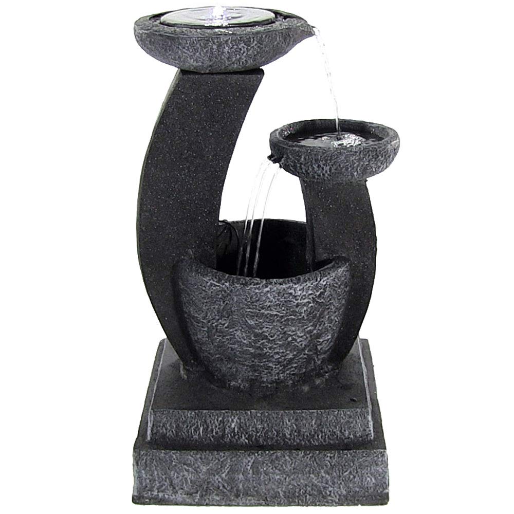 Sunnydaze 28-Inch Modern Solar Water Fountain with Cascading Bowls, Battery Backup & LED Lights - Outdoor Garden Decor, Patio, Yard Feature with Submersible Pump for Relaxing Ambience