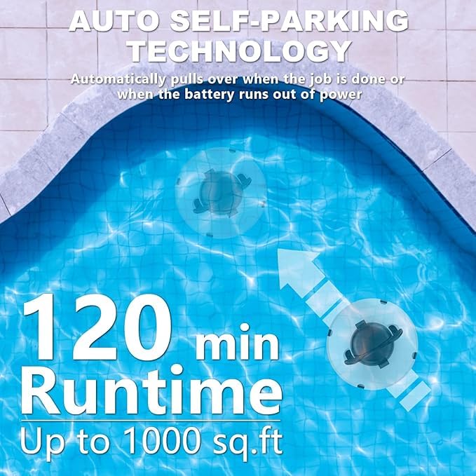 2024 Upgraded Cordless Robotic Pool Cleaner - Automatic Pool Vacuum for Above Ground & In-Ground Pools up to 1000 Sq.Ft, 120 Min Runtime with Auto-Parking (Green) | Perfect for Weekly Pool Maintenance & Seasonal Cleaning