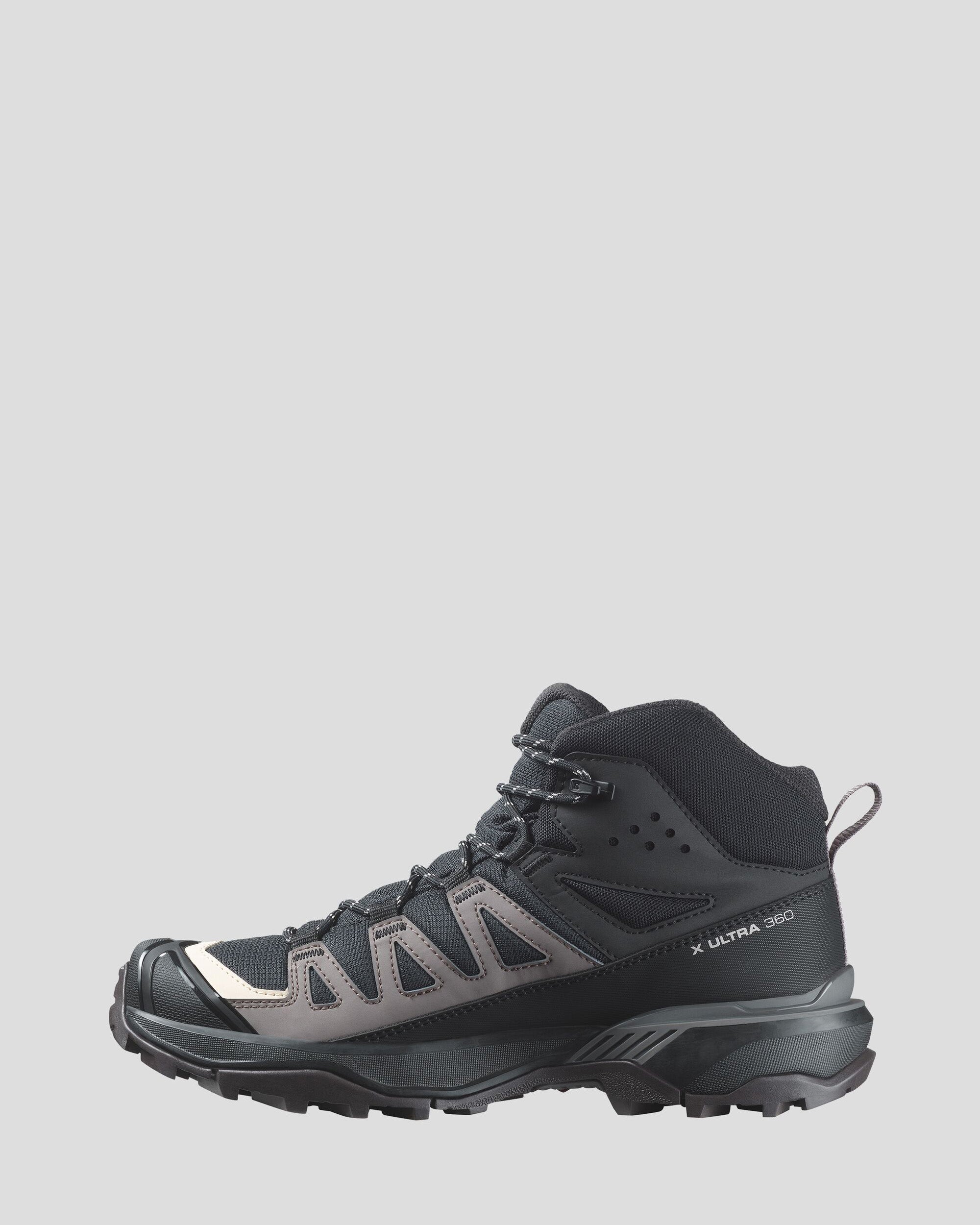 Salomon X Ultra 360 Mid GTX Women's Waterproof Hiking Boots - Lightweight & Durable for Outdoor Adventures - Black/Plum Kitten/Shale - Perfect for Trail Hiking, Backpacking & Mountain Climbing