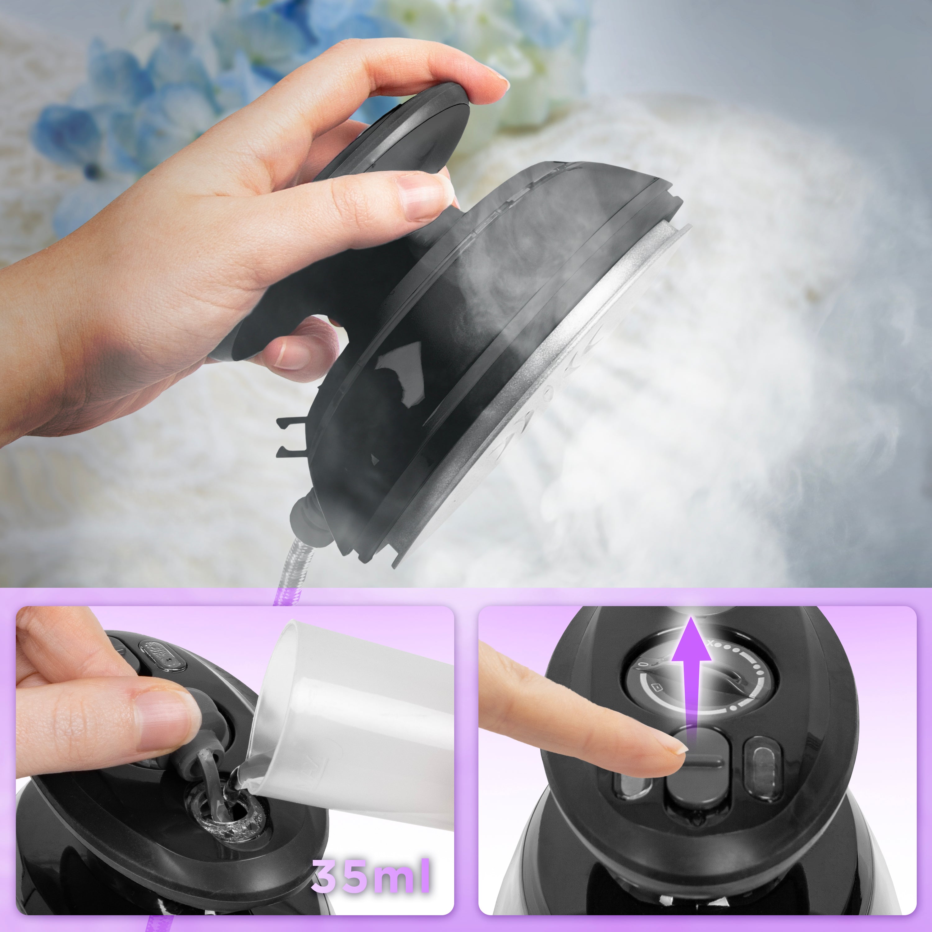 Duronic SI3 BK Mini Travel Iron - 35ml Tank, 400W Portable Steam Iron with Adjustable Heat Settings | Lightweight & Compact for Travel, Quilting, Patchwork, Applique & Craft Projects | Perfect for Hotels, Camping & Small Spaces