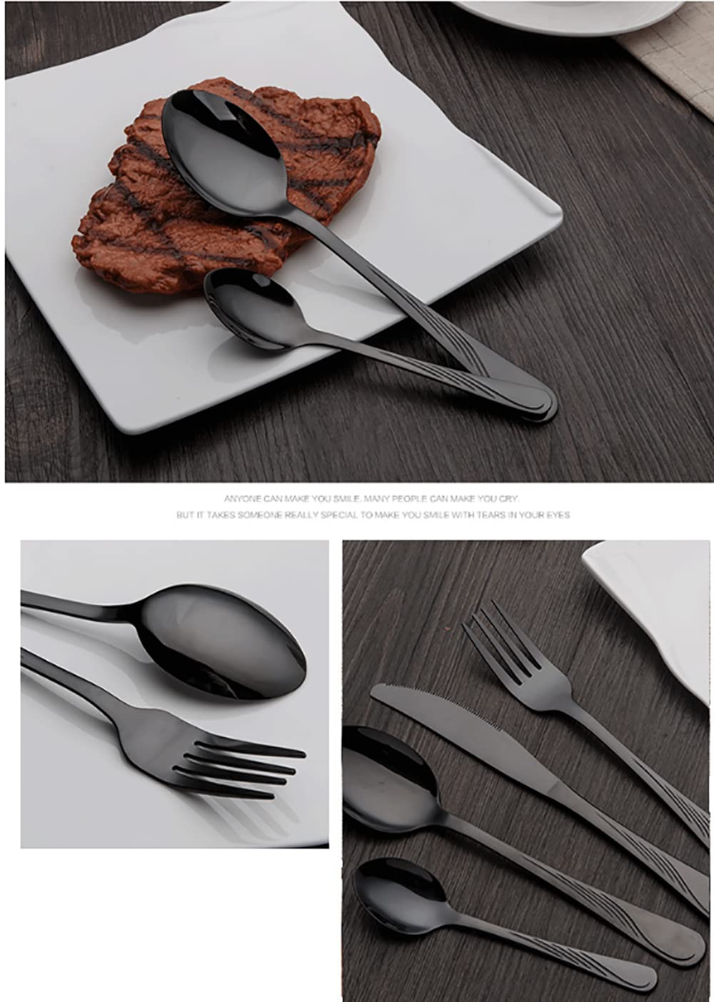 40-Piece Black Silverware Set for 8 - Premium Stainless Steel Flatware Utensils with Knives, Spoons & Forks - Modern Cutlery Set for Home, Kitchen, Restaurant & Hotel - Dishwasher Safe & Reusable - Perfect for Dinner Parties, Weddings & Everyday Dining
