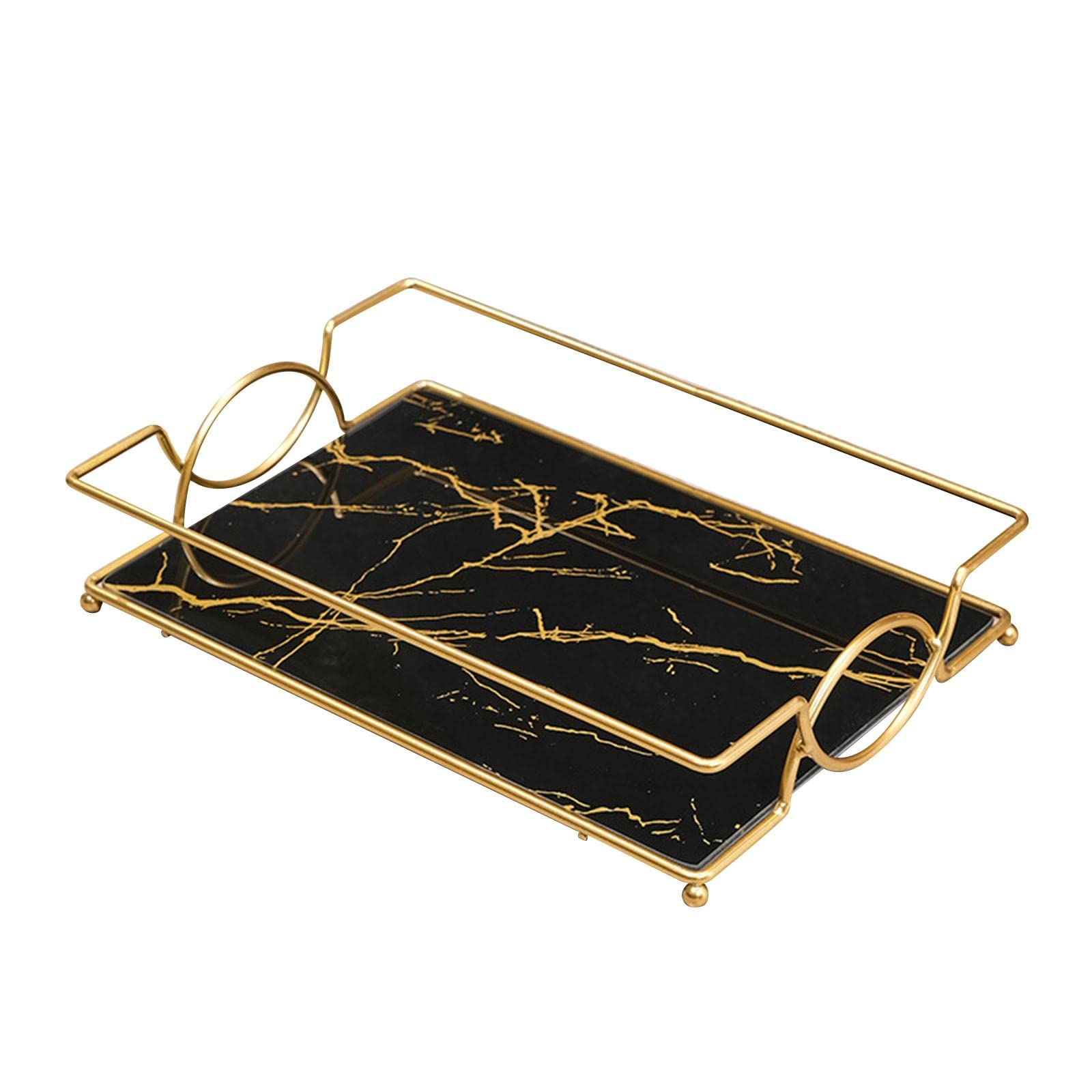 Marble Print Bathroom Vanity Tray - Perfume, Soap & Towel Holder, Skincare Organizer, Countertop Display Rack for Cosmetics Storage - Perfect for Bathroom Counter, Kitchen Sink & Vanity Table (Black)